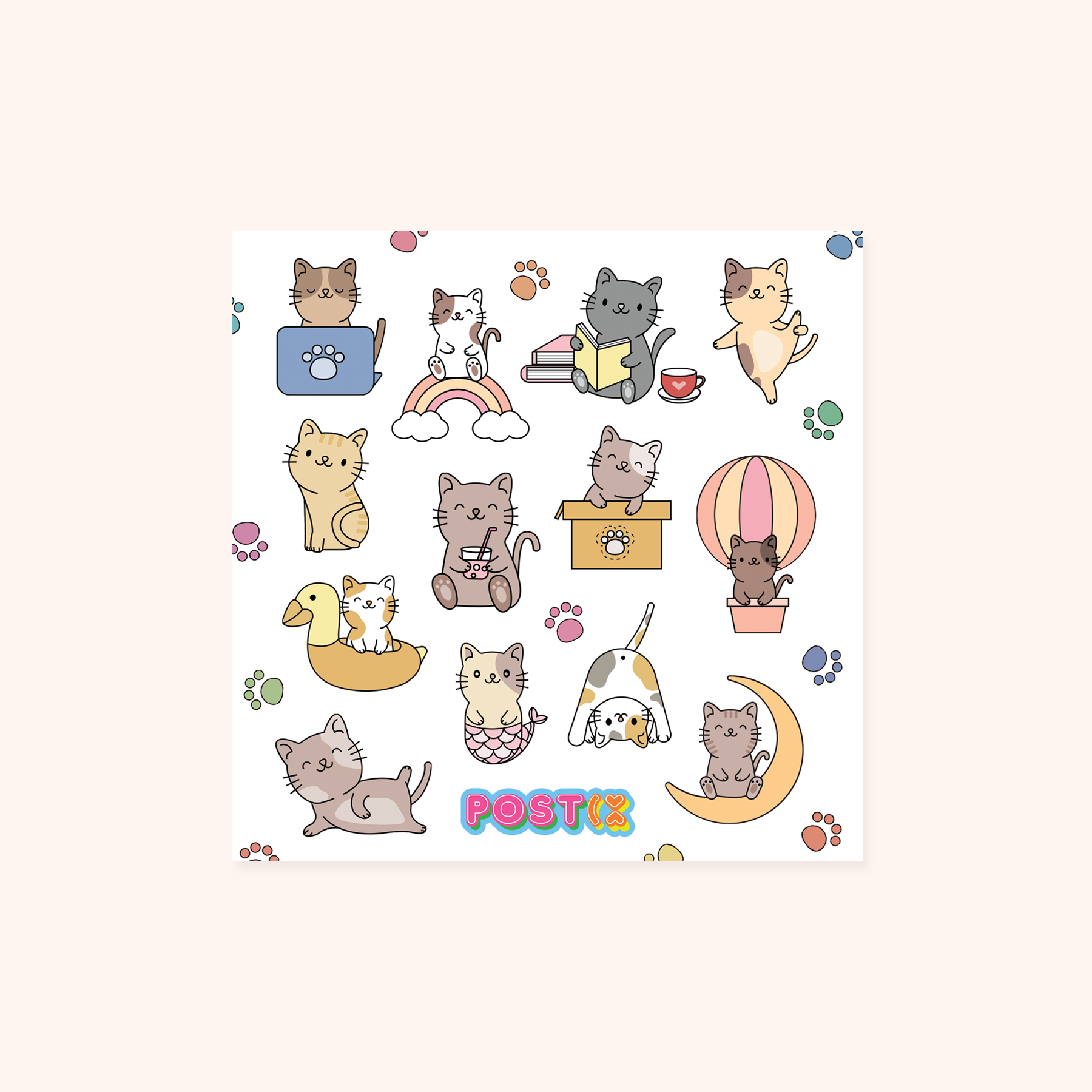 Cats Busy Day Square Sticker Sheet