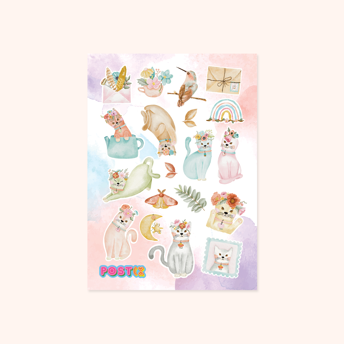 Floral Crown Cats A6 Washi Sticker Sheet