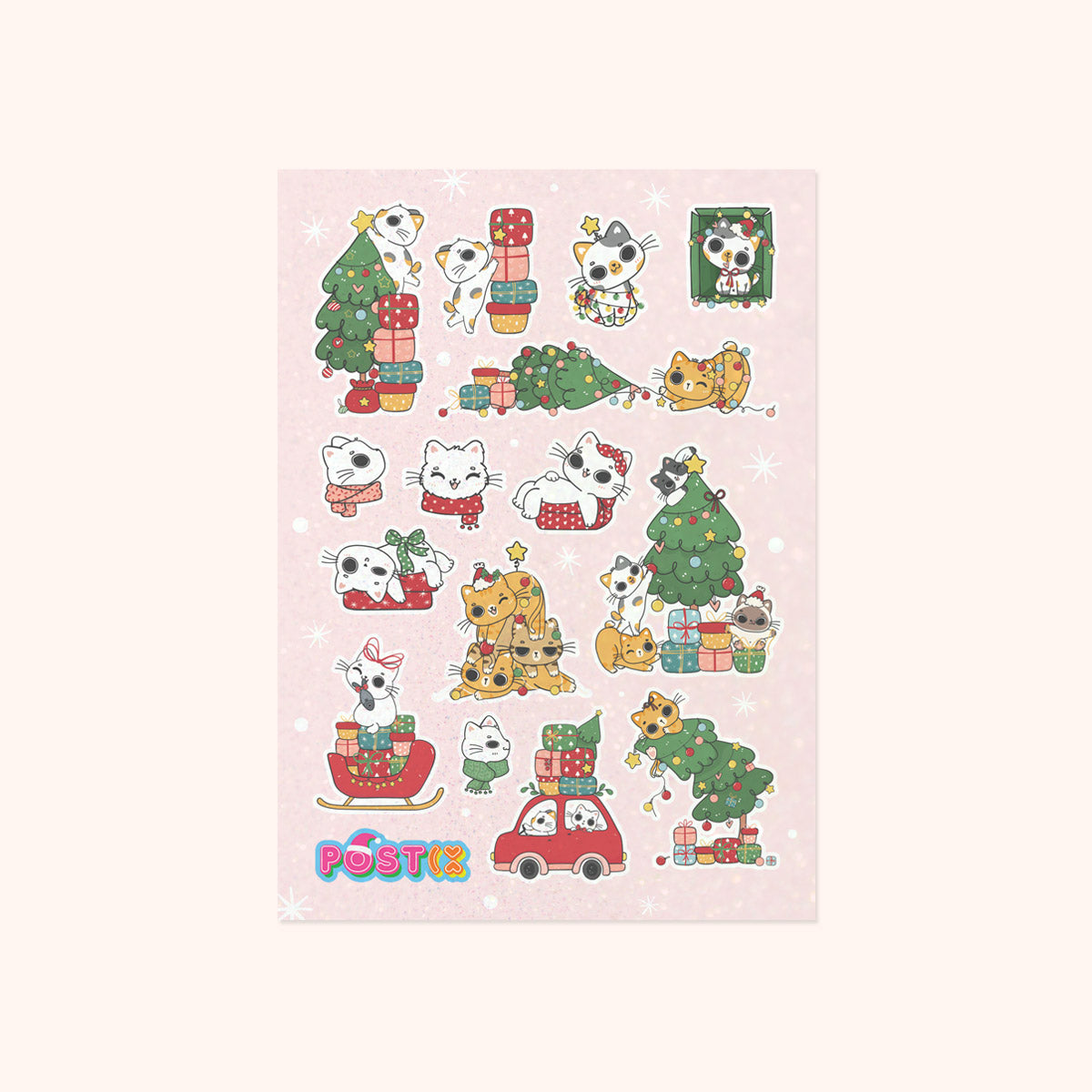 Cheeky Christmas Cats A6 Glitter Sticker Sheet