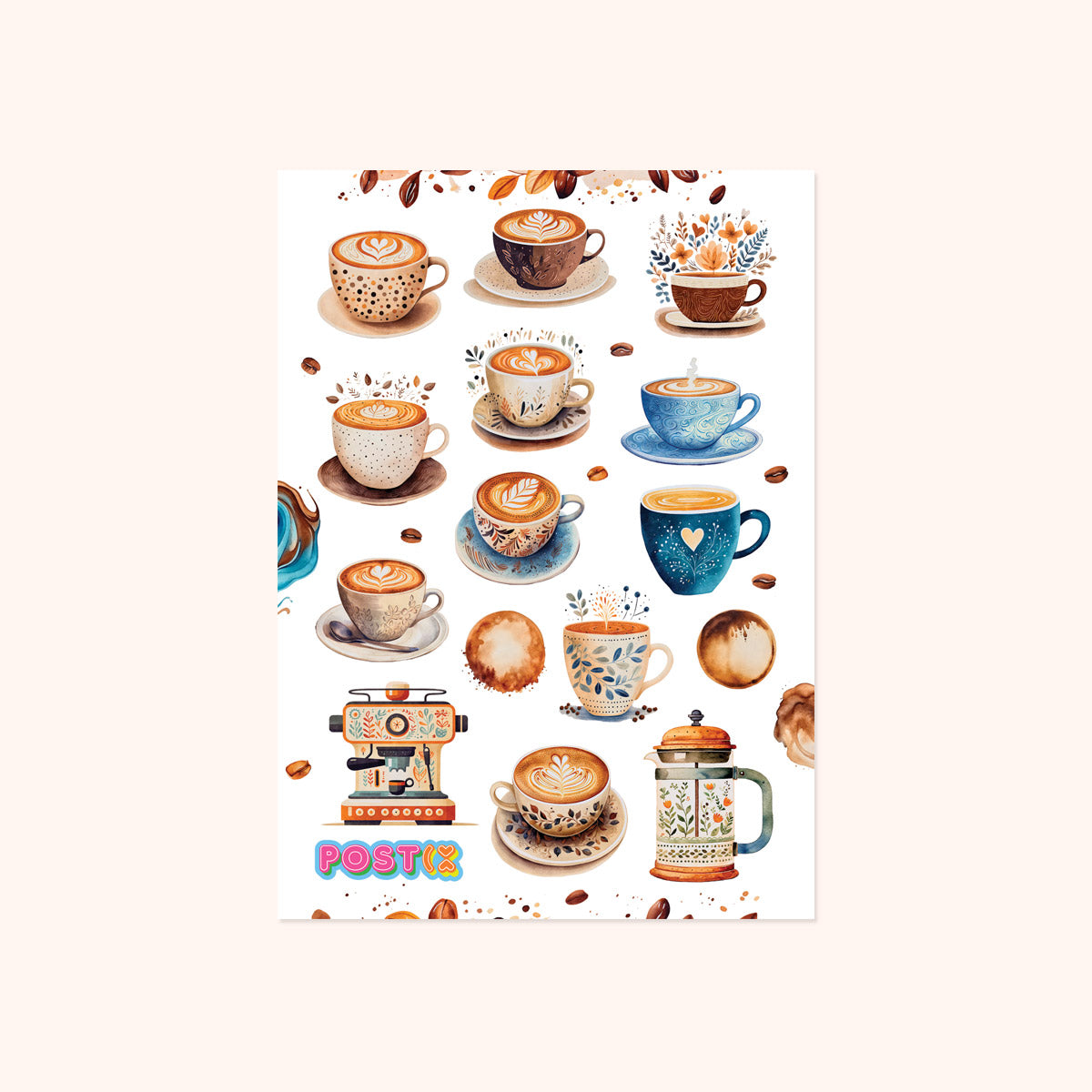 Coffee Art A6 Paper Sticker Sheet