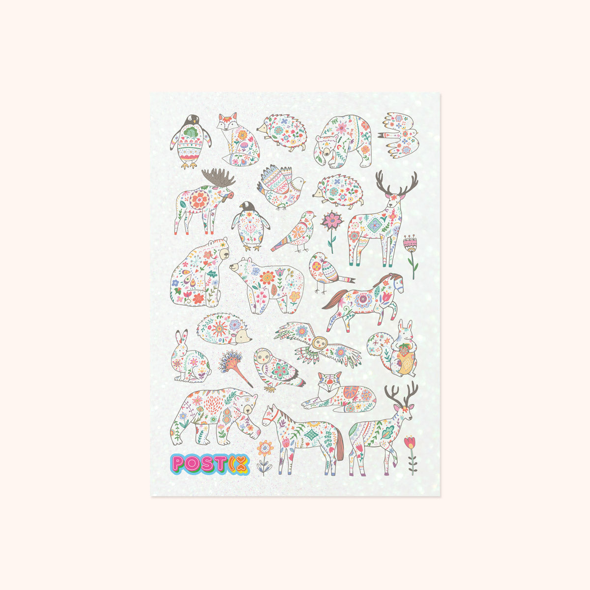 Floral Animals A6 Glitter Sticker Sheet