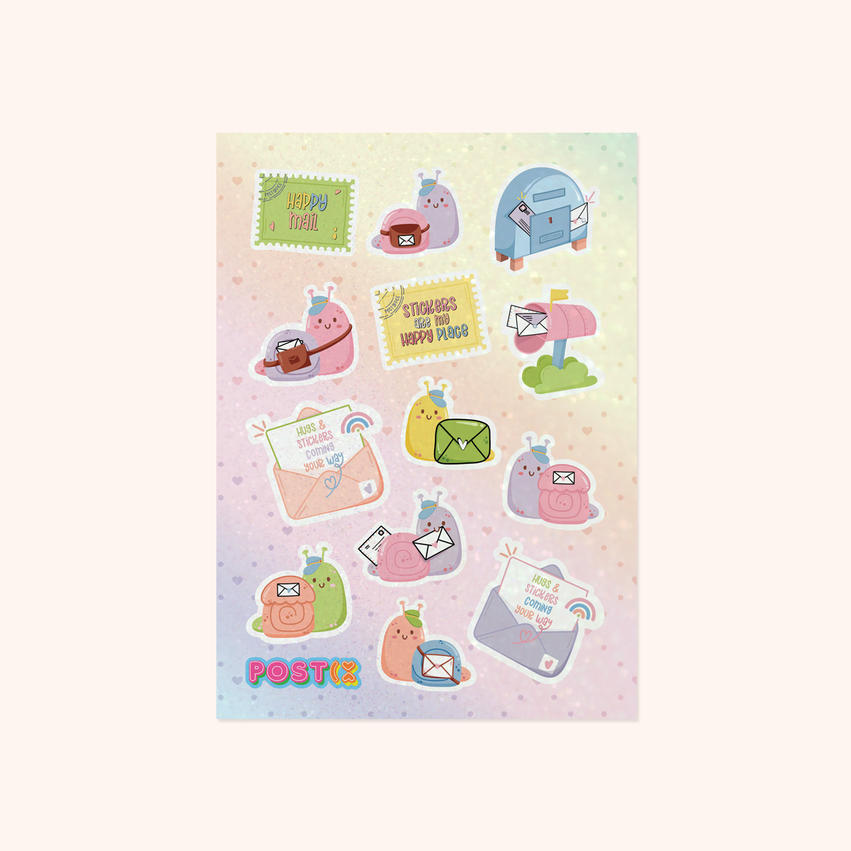 Happy Snail Mail A6 Glitter Sticker Sheet