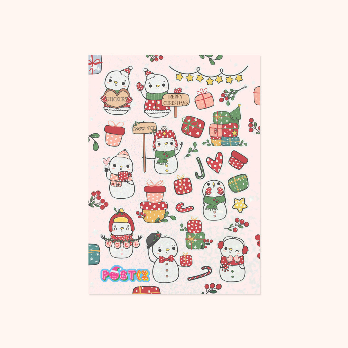 Happy Snowmen A6 Glitter Sticker Sheet