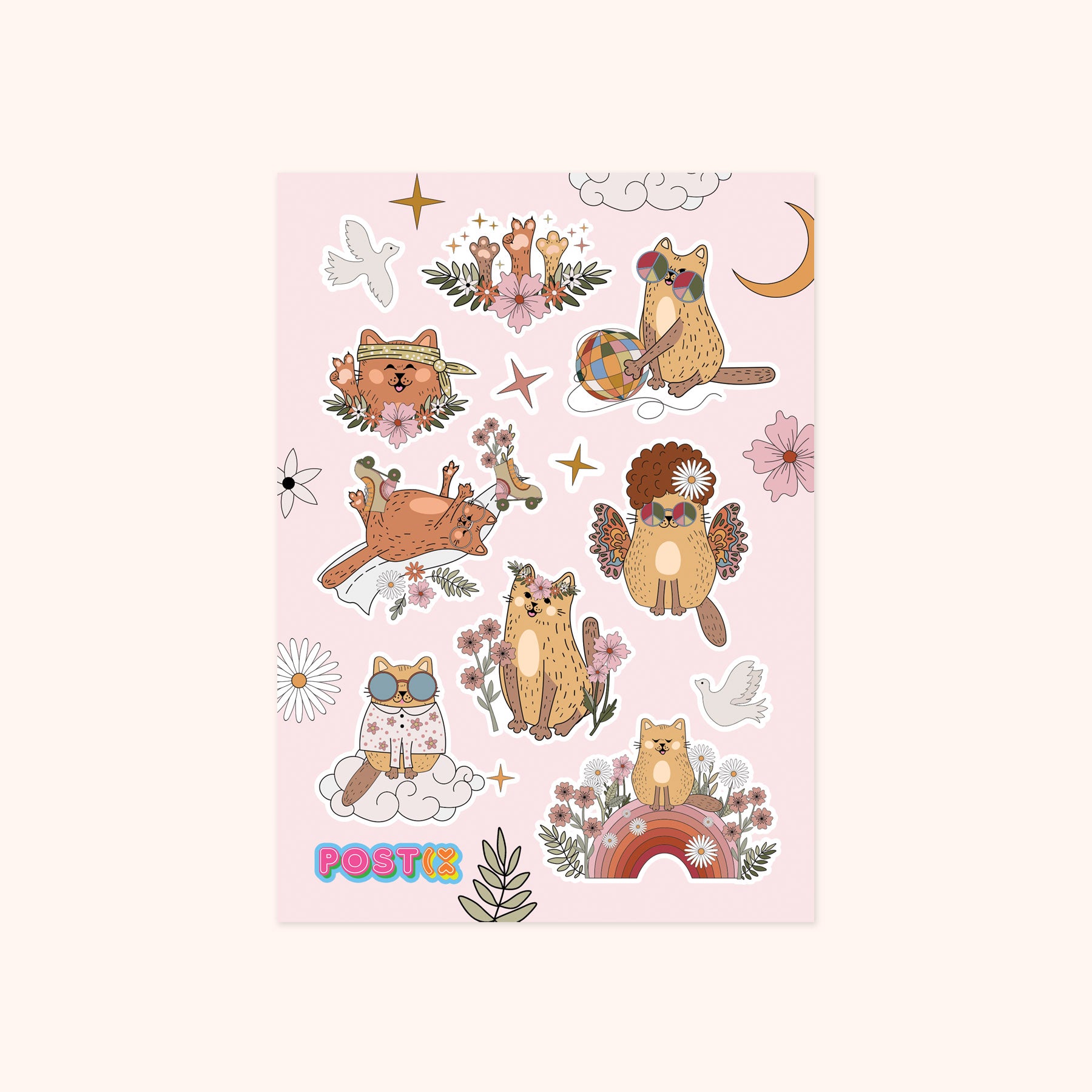 Feline Flower Power A6 Sticker Sheet