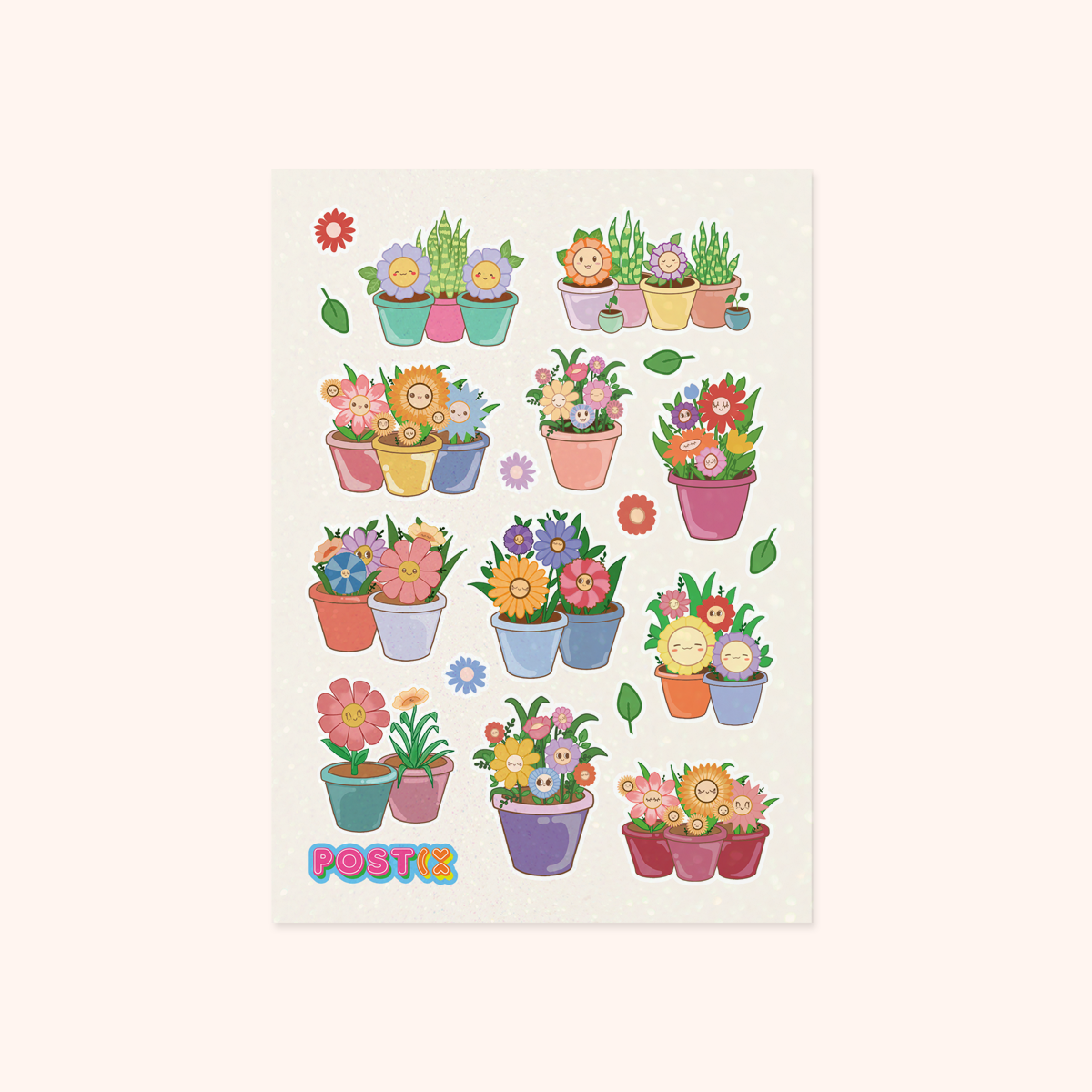 Kawaii Pot Plants A6 Hologram Sticker Sheet