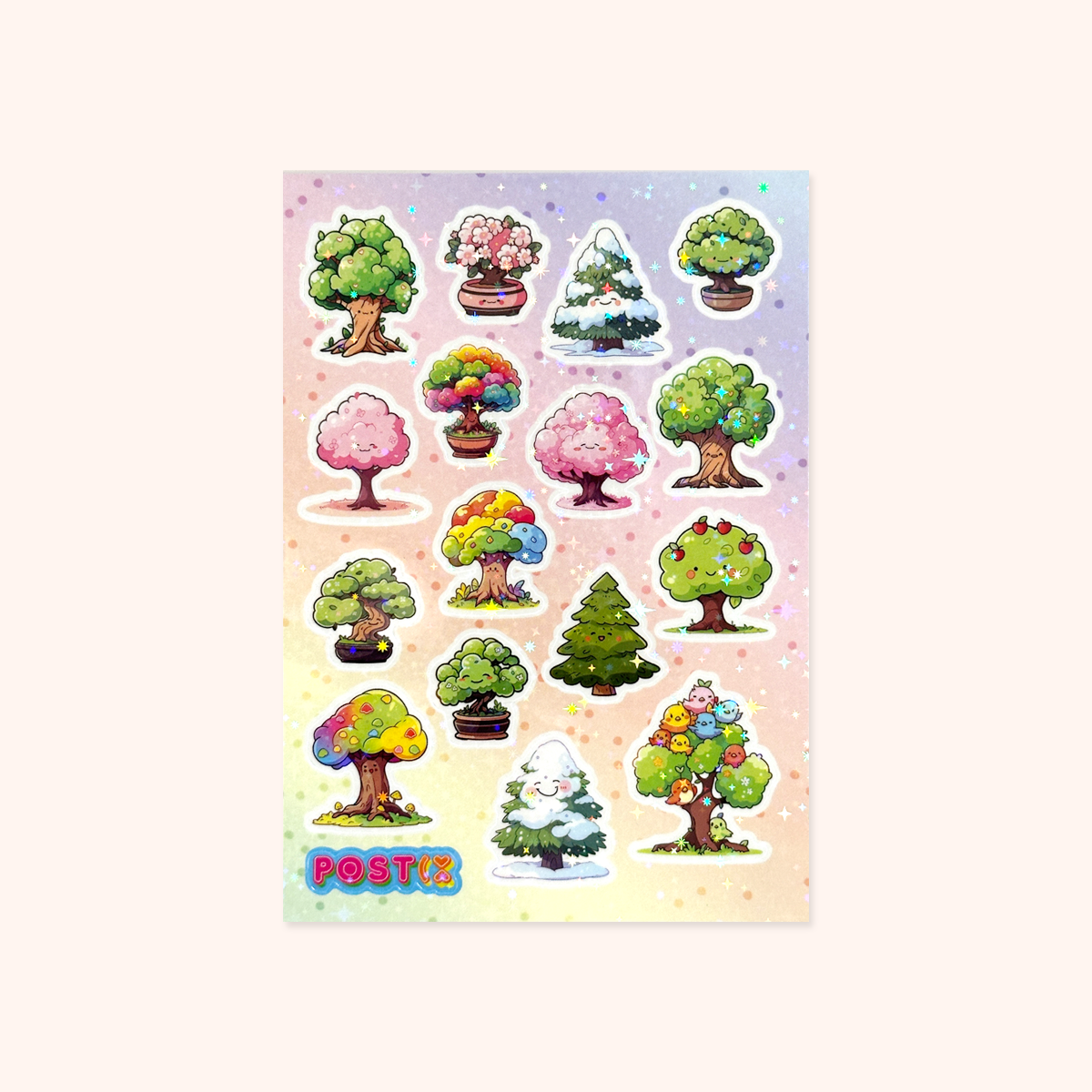 Kawaii Trees and Bonsai A6 Hologram Sticker Sheet