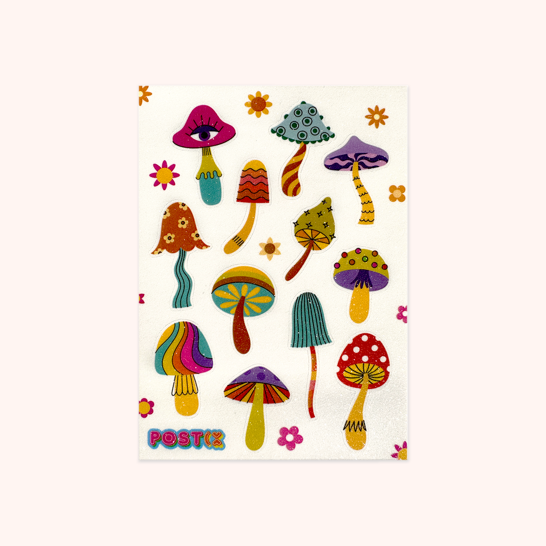 Groovy Funky Magic Mushroom A6 Glitter Sticker Sheet