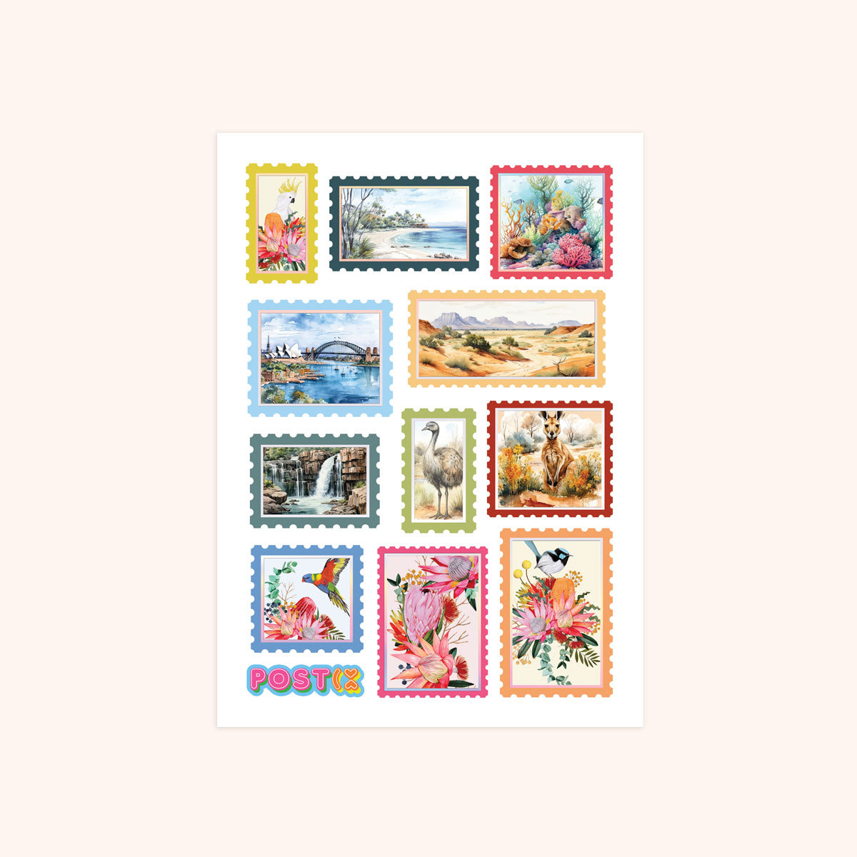 Scenic Australia Stamps A6 Rainbow Foil Sticker Sheet