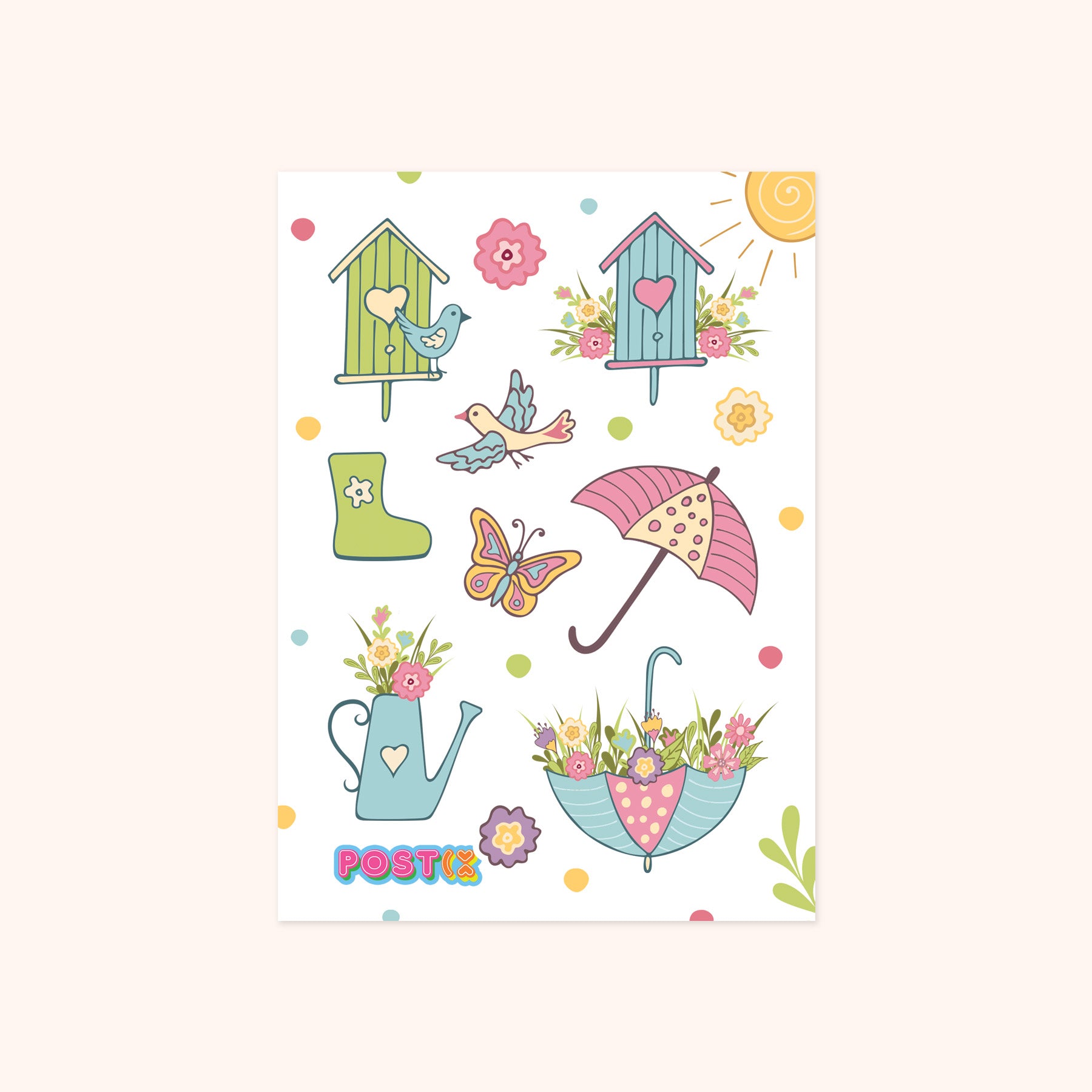 Birdhouses in the Garden A6 Sticker Sheet
