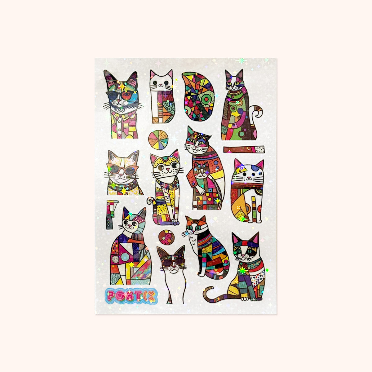 Stained Glass Cats A6 Hologram Sticker Sheet