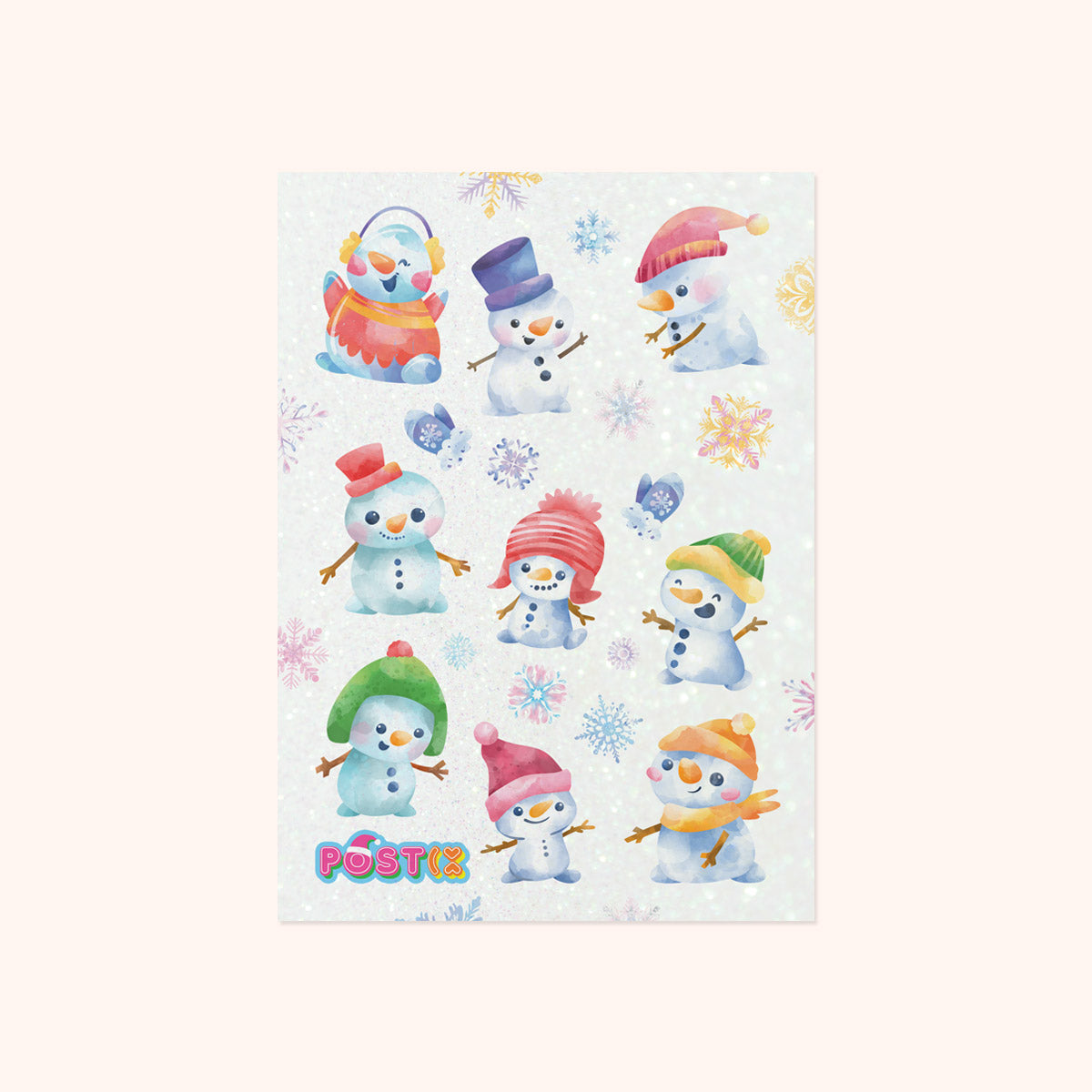 Sweet Snowmen A6 Glitter Sticker Sheet