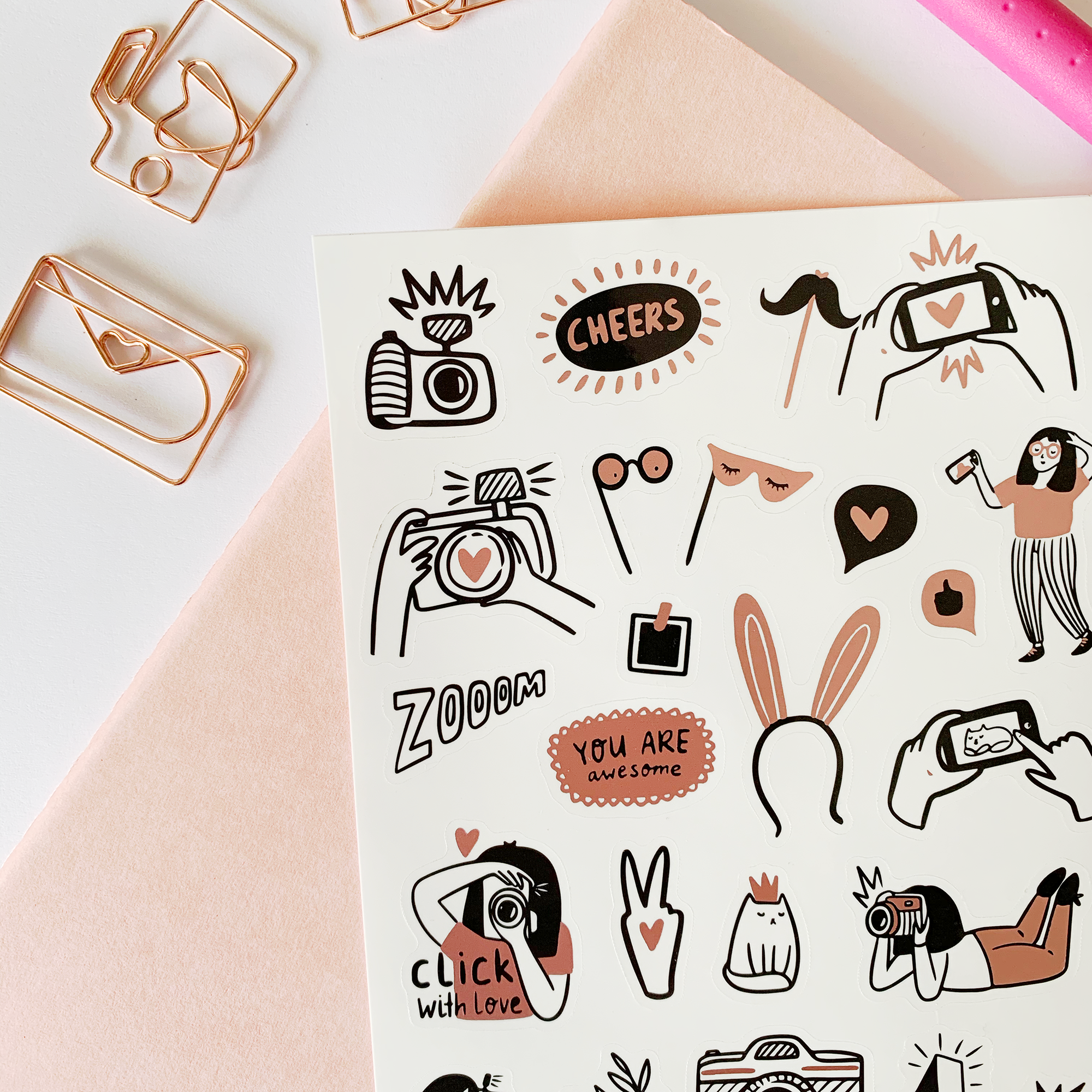 Rose Gold Catography A6 Foil Sticker Sheet
