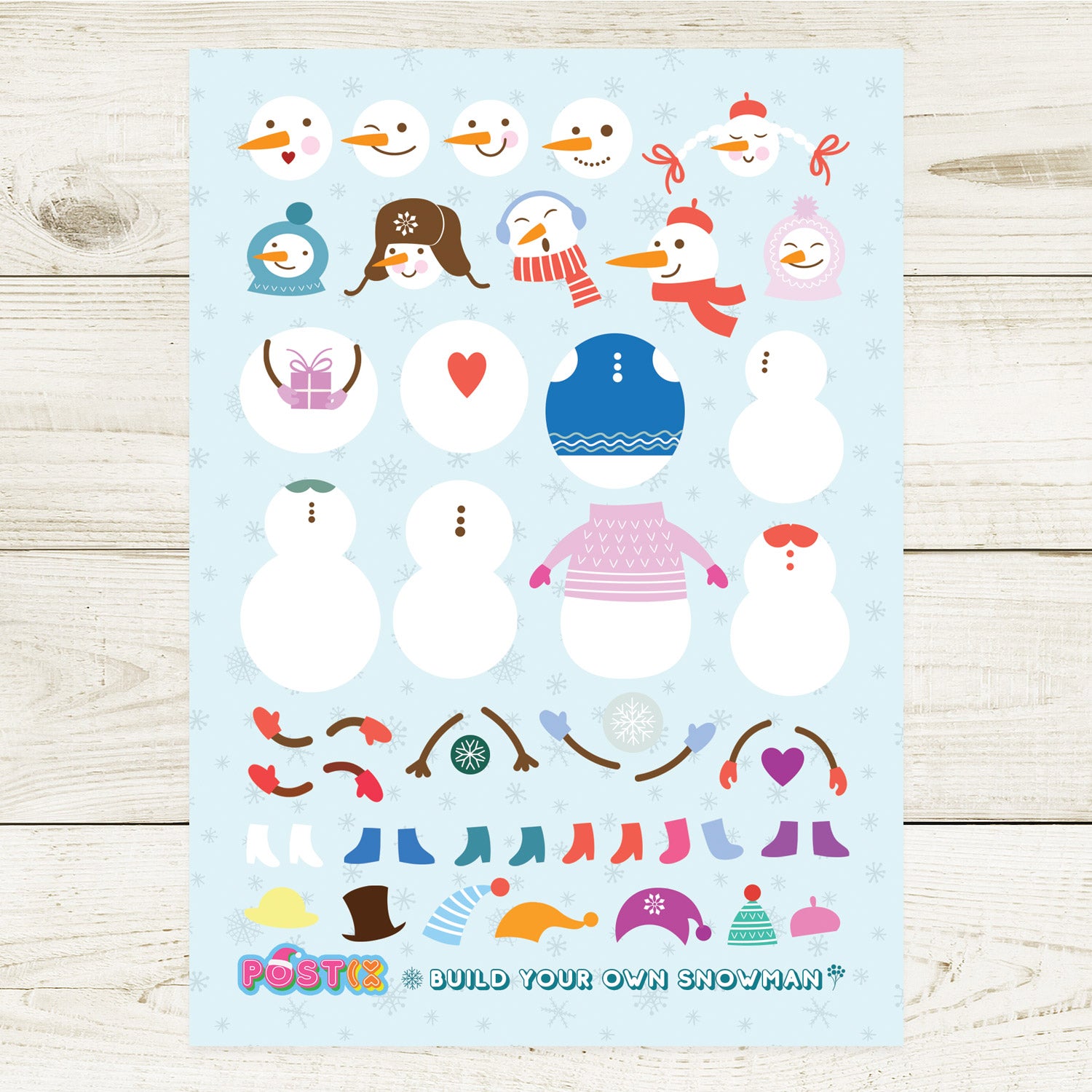 Build Your Own Snowman A6 Sticker Sheet