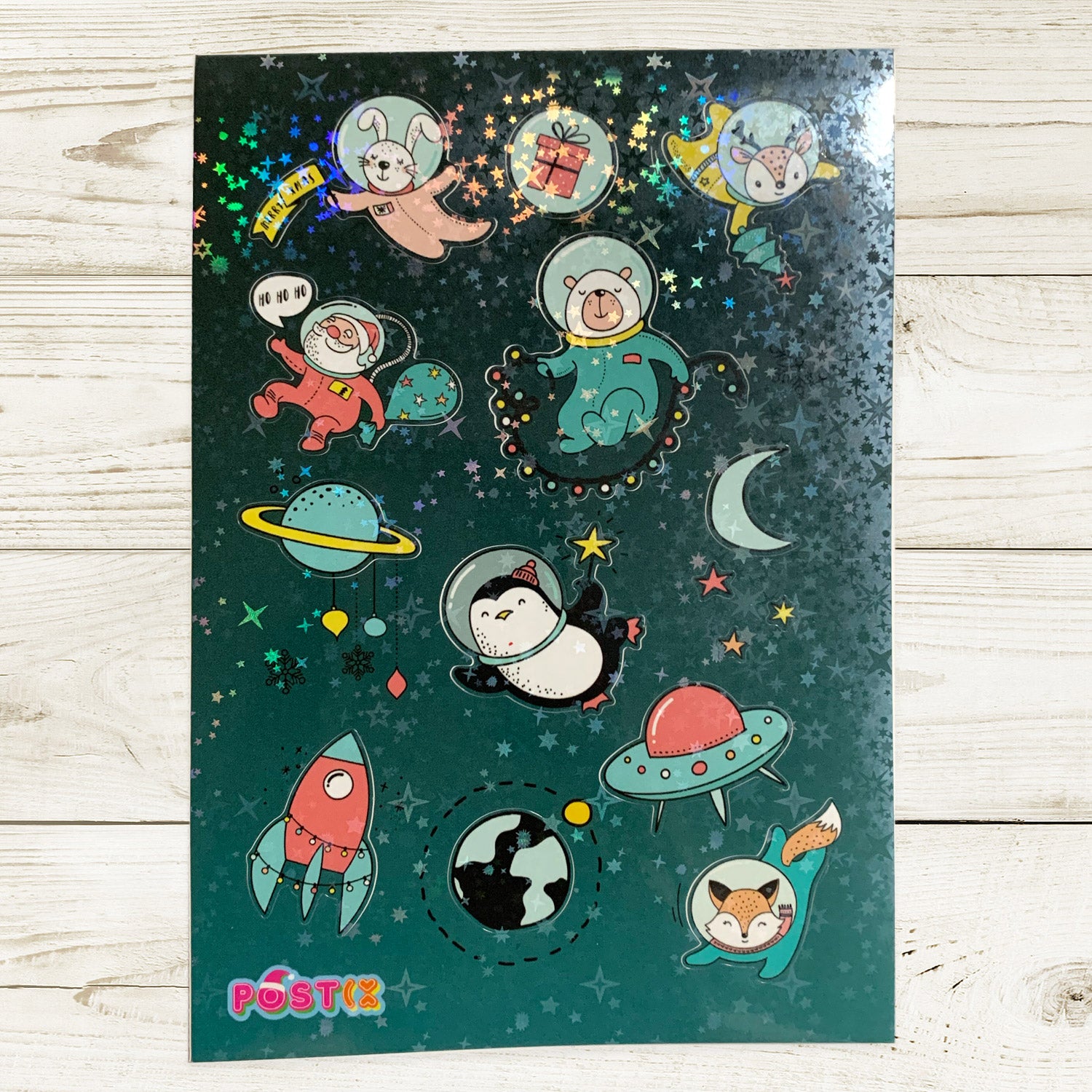 Outer Space Christmas A6 Hologram Sticker Sheet