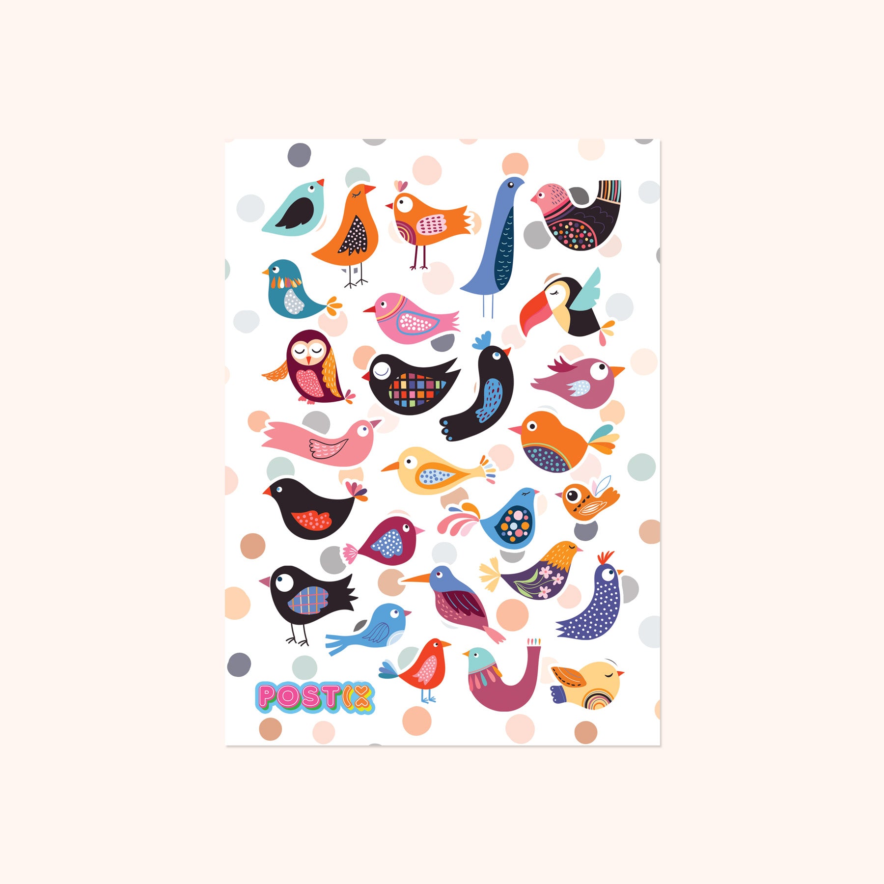 Birds with Fancy Feathers A6 Sticker Sheet