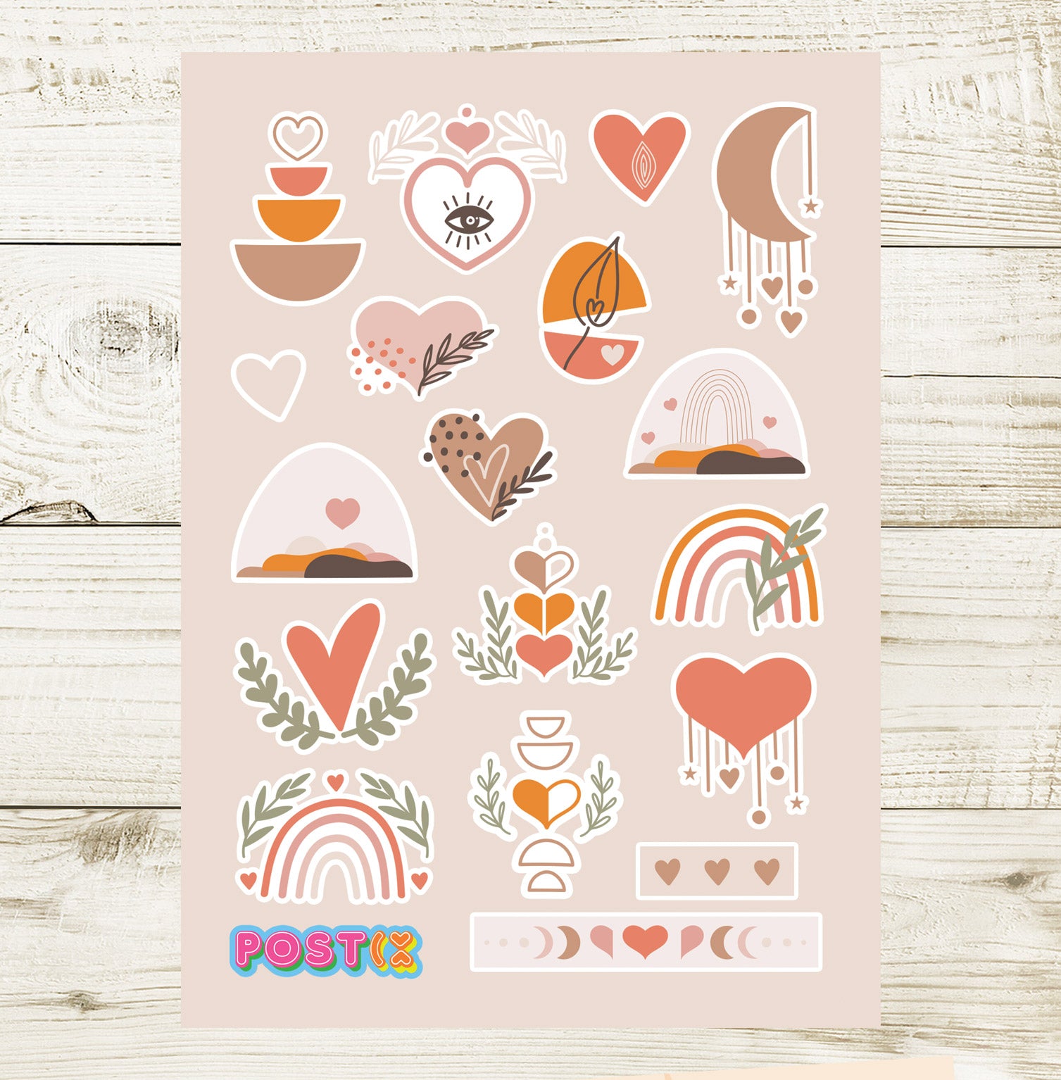 Boho Rainbow Romance A6 Sticker Sheet