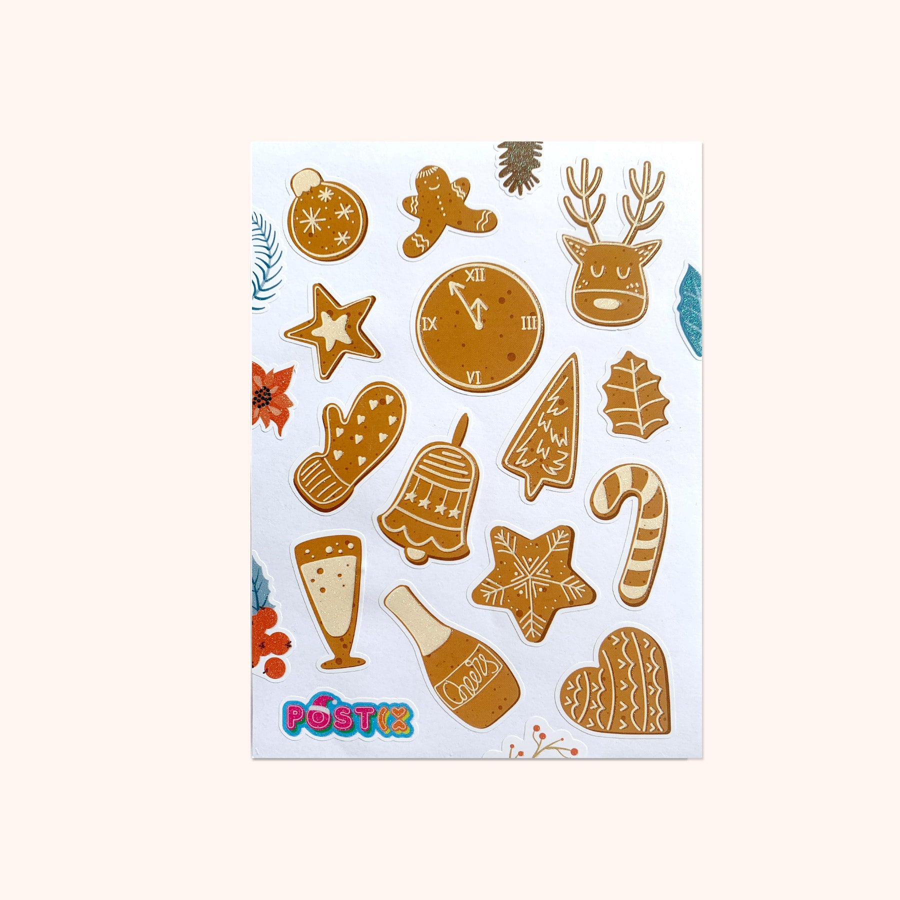Christmas Gingerbread Cookies A6 Glitter Sticker Sheet