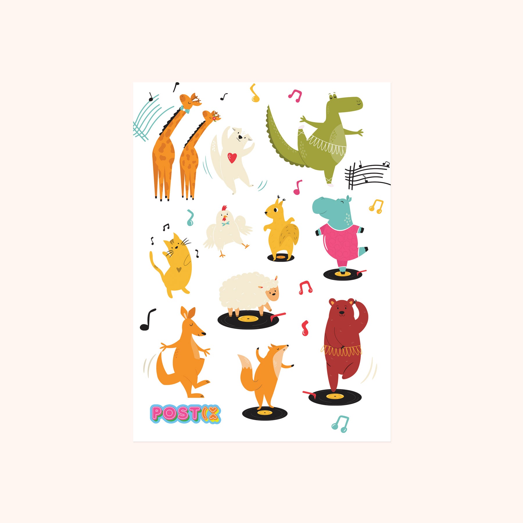 Animals Dance Party A6 Sticker Sheet