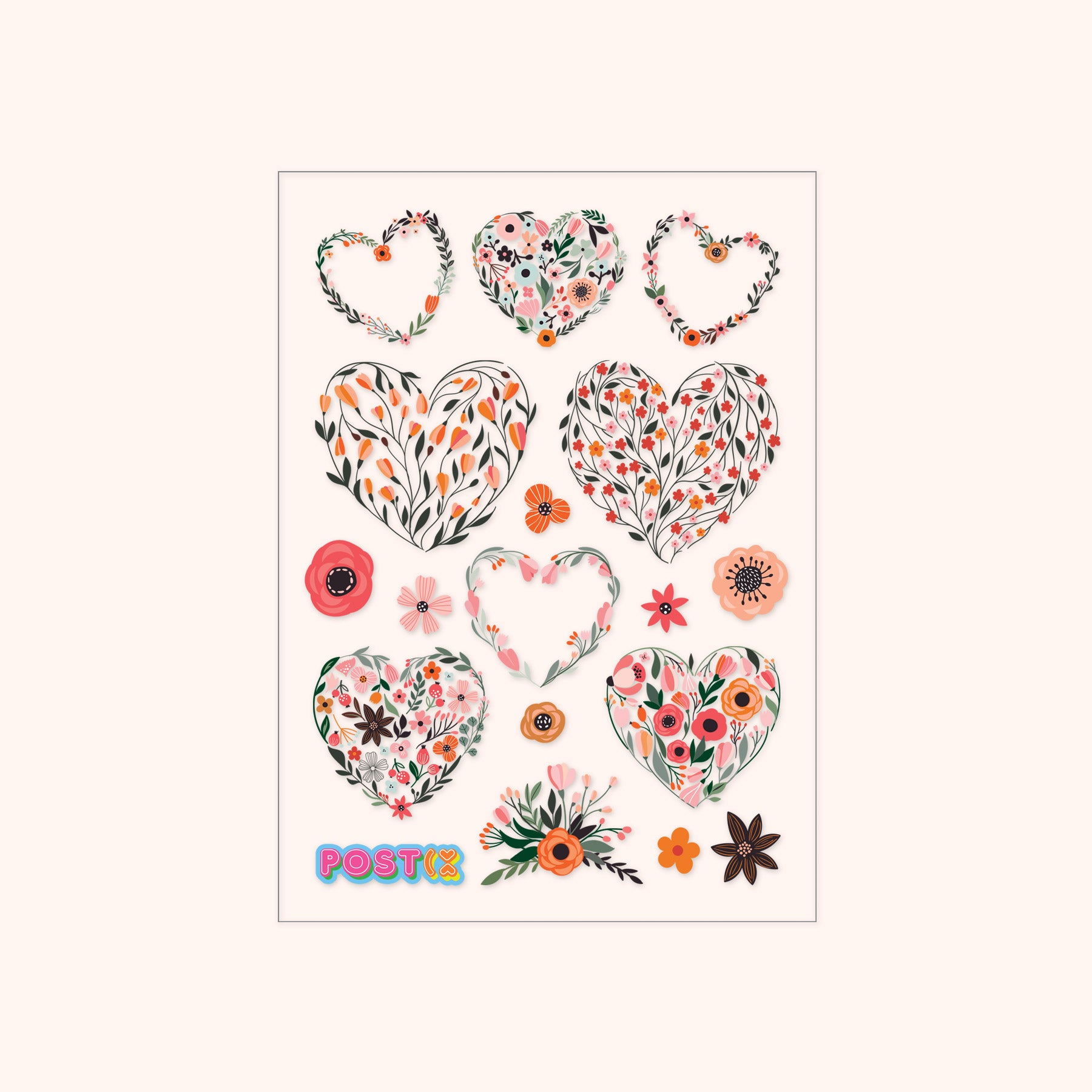Floral Hearts A6 Transparent Sticker Sheet