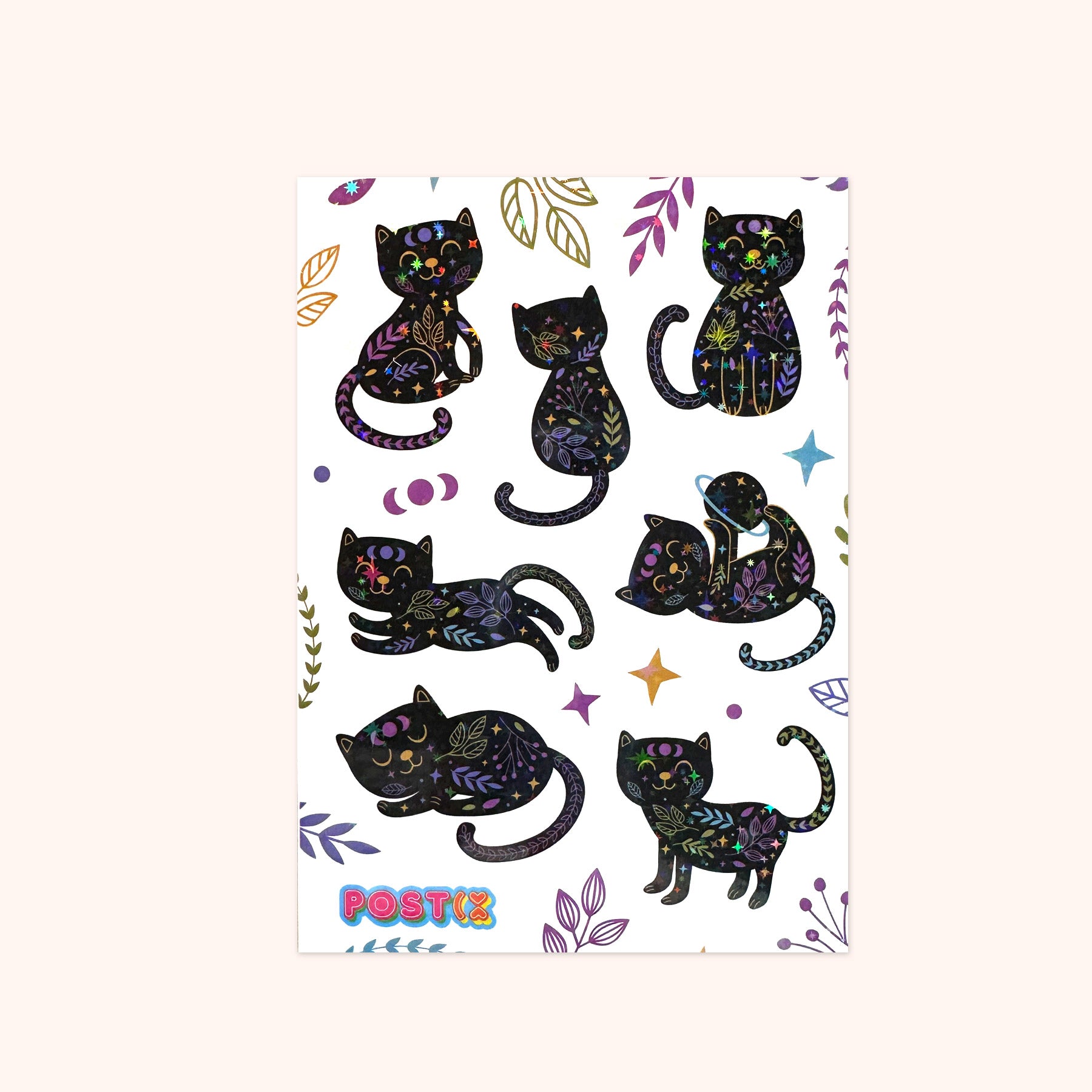 Mystical Black Cats A6 Hologram Sticker Sheet