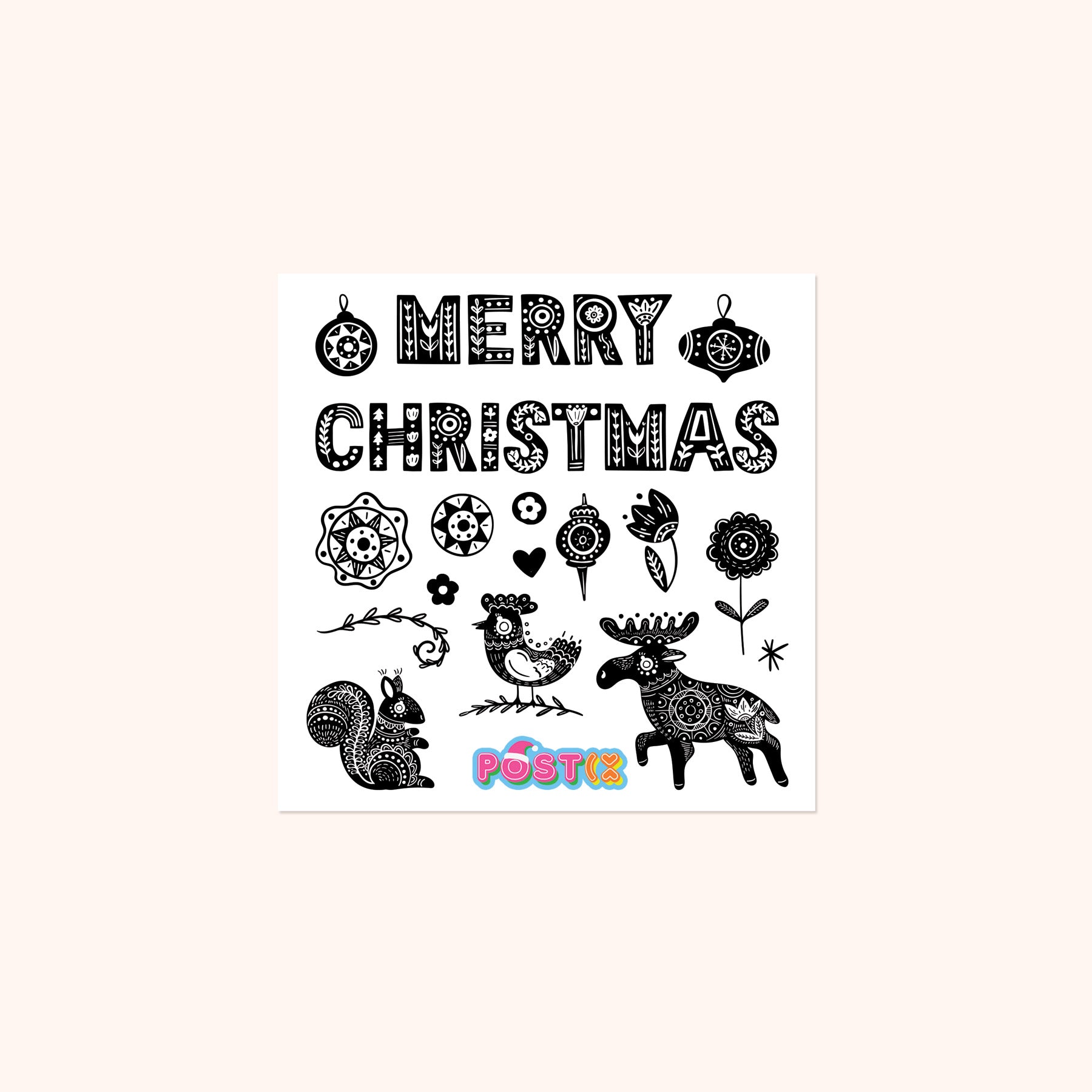 Nordic Christmas Square Rub On Sticker Sheet