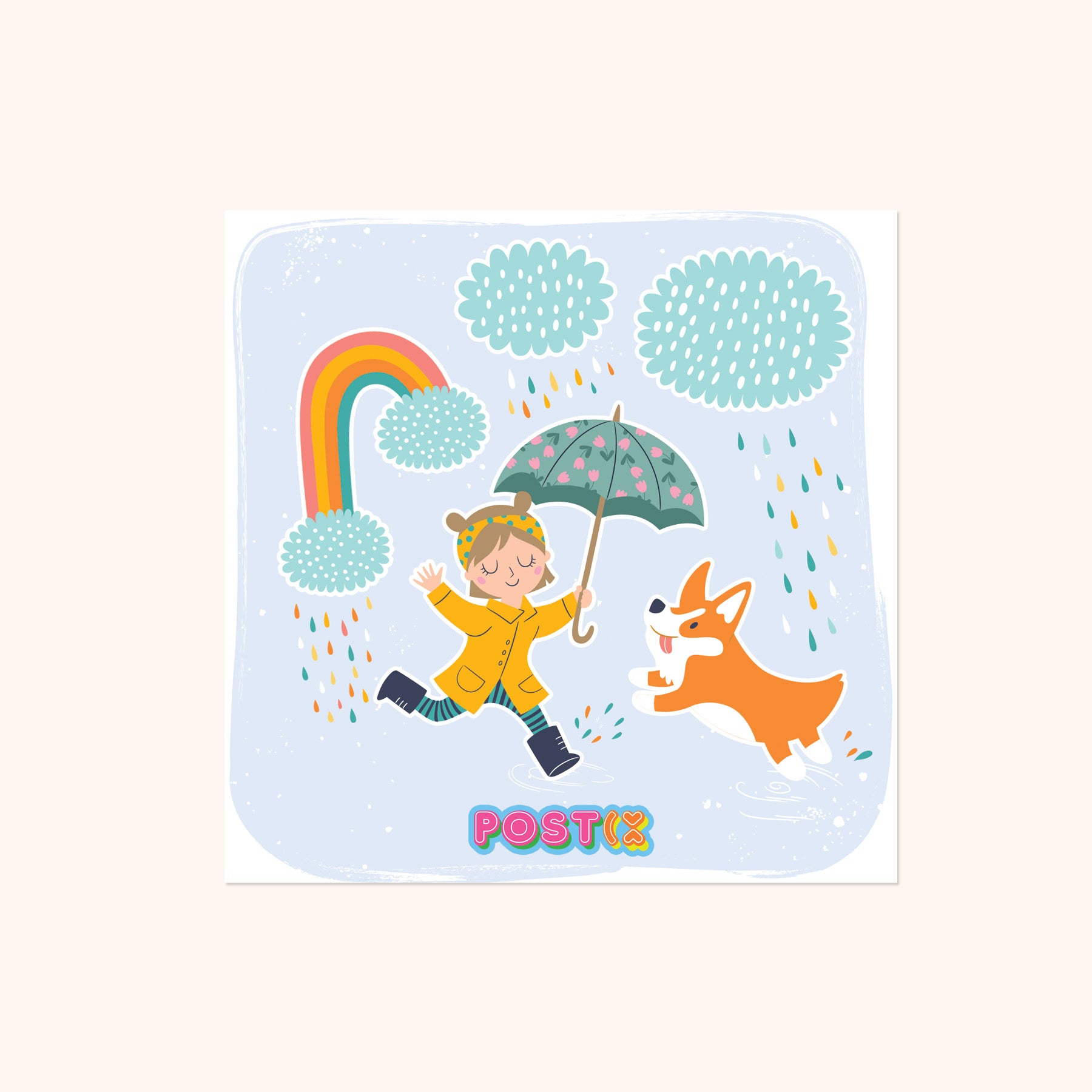 Playing in the Rain Square Sticker Sheet