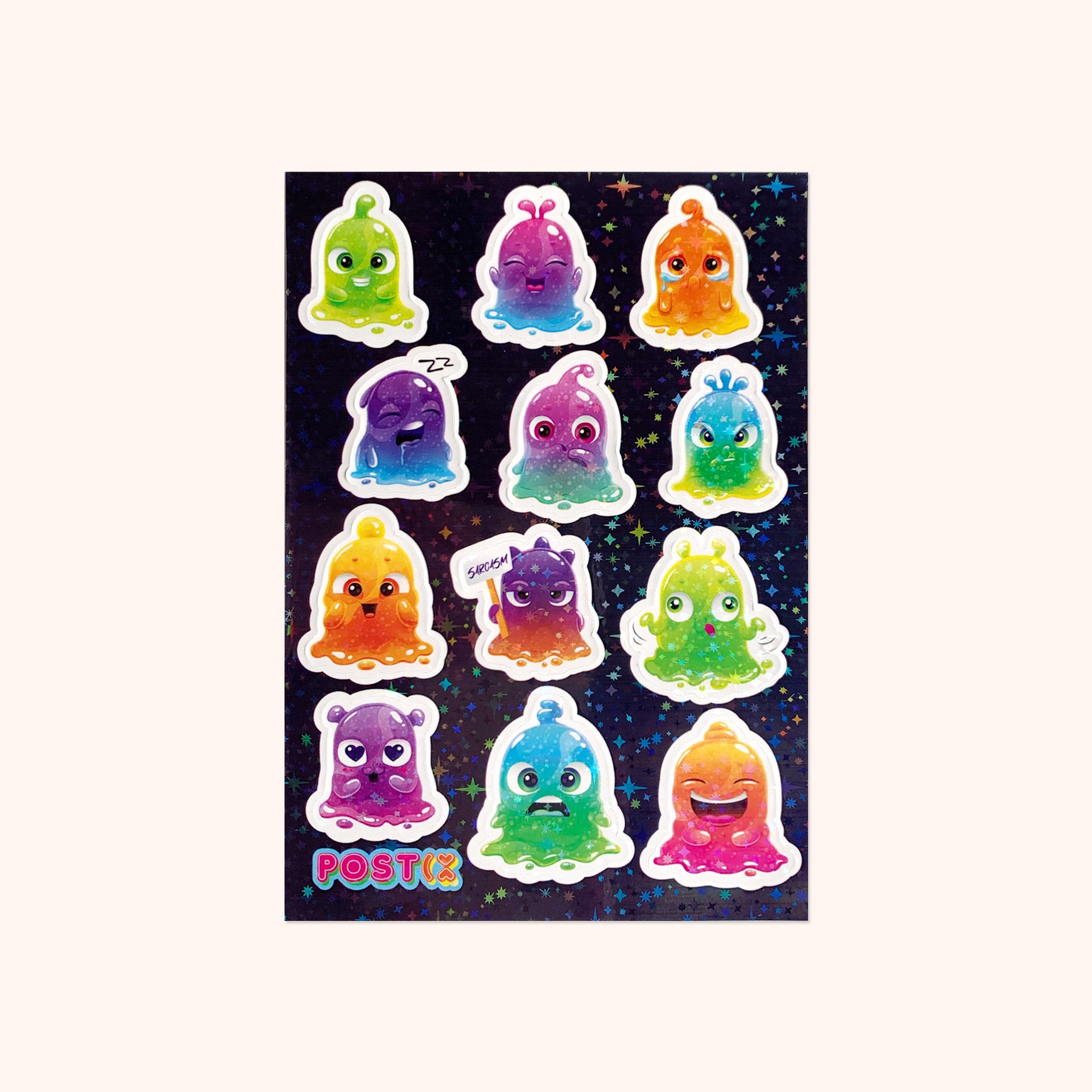 Rainbow Slime Monster Moods A6 Hologram Sticker Sheet