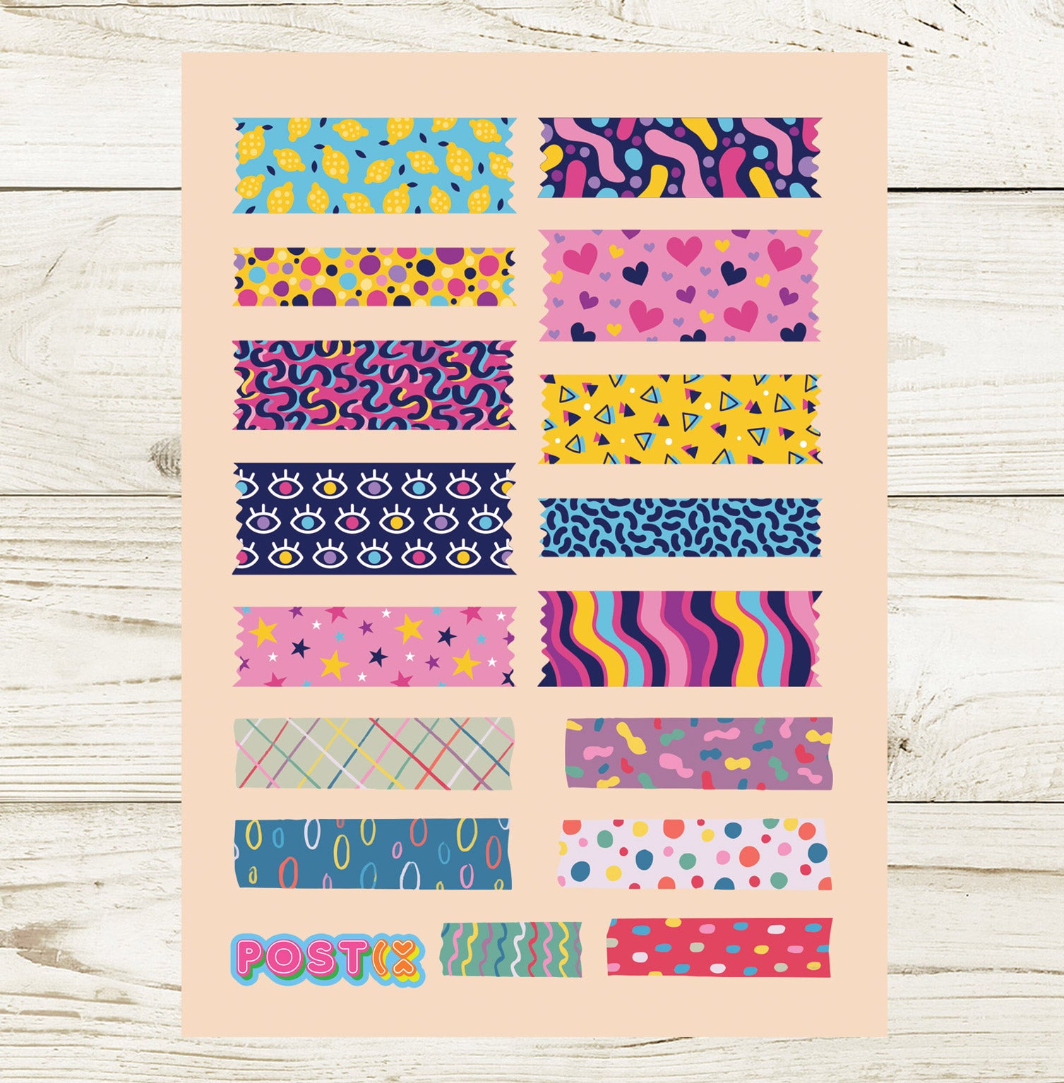 Vibrant Pattern Washi Tape A6 Sticker Sheet