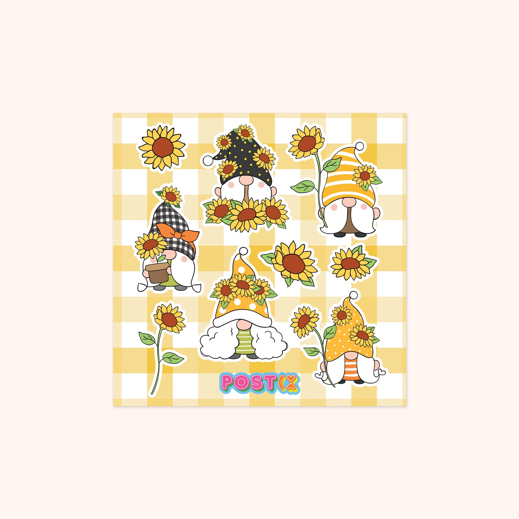 Sunflower Gnomes Square Sticker Sheet