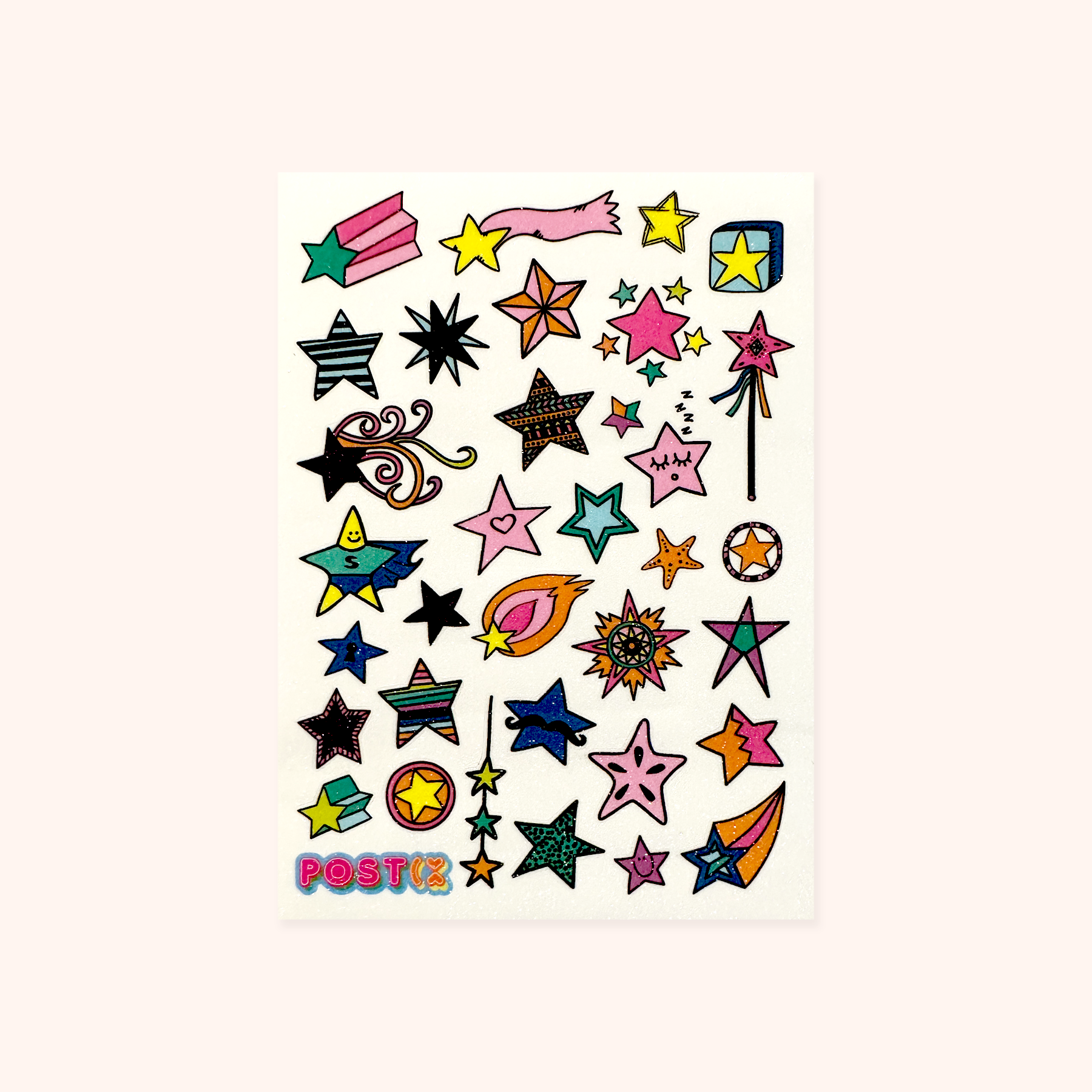 Cartoon Stars A6 Glitter Sticker Sheet