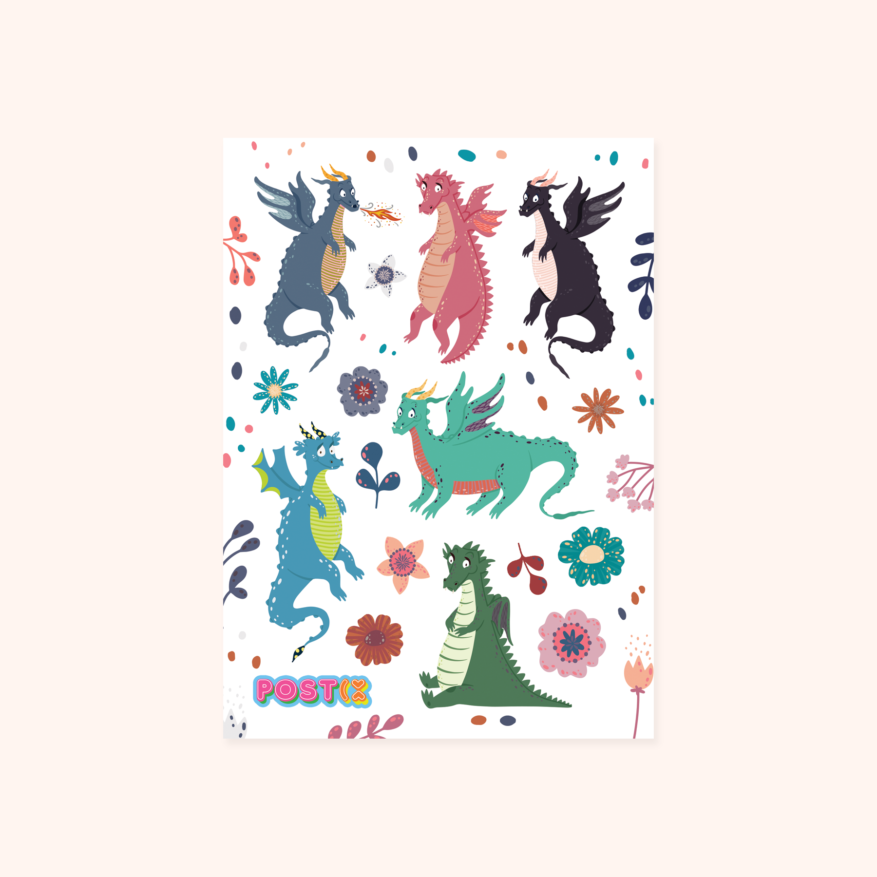 Shy Magical Dragons A6 Sticker Sheet