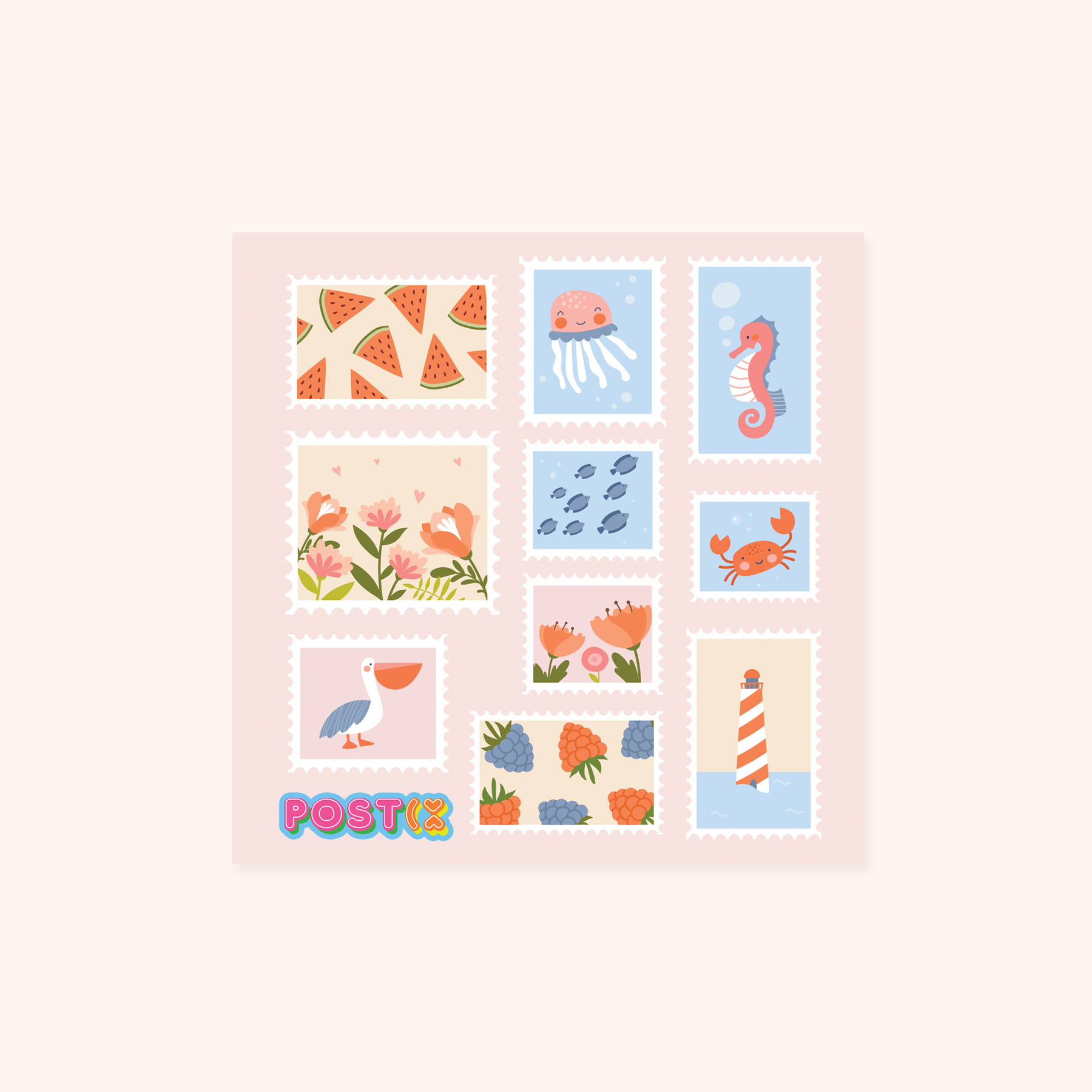 Sweet Pastel Summer Stamps Square Sticker Sheet