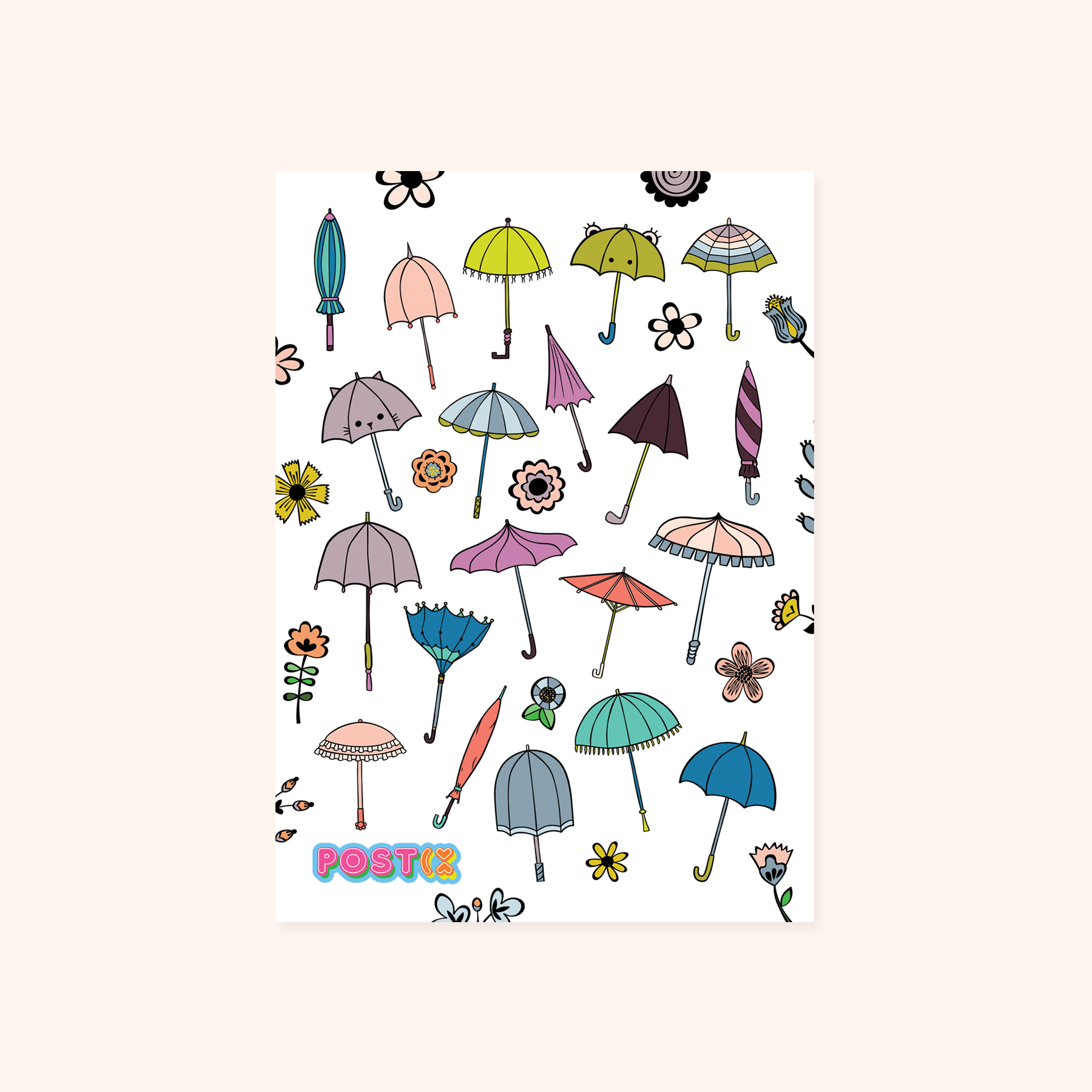 Umbrellas and Brollies A6 Sticker Sheet
