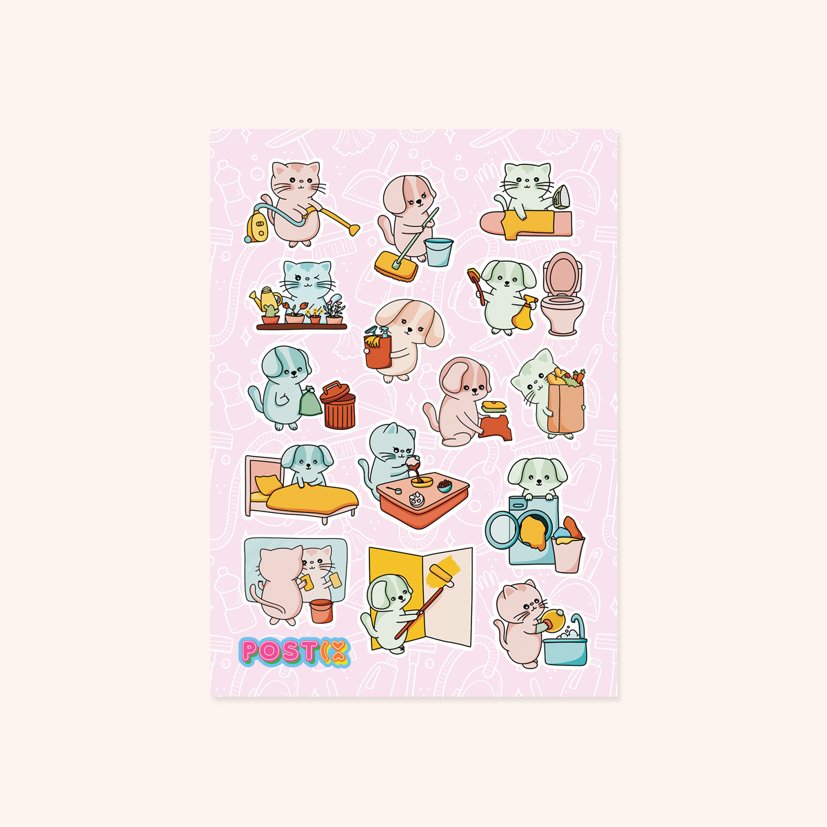 Cleaning Cats & Dogs A6 Sticker Sheet