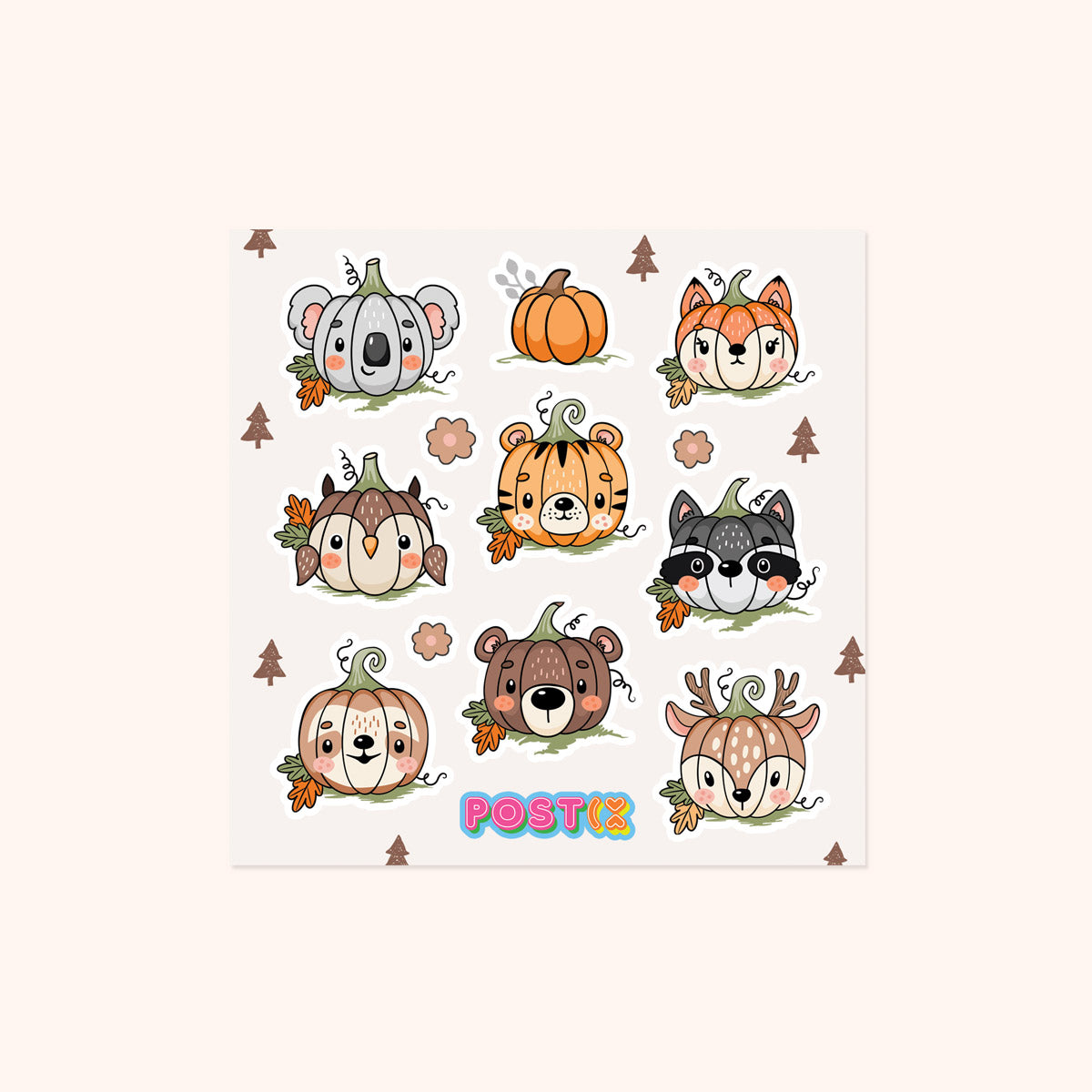 Pumpkin Animals Square Sticker Sheet