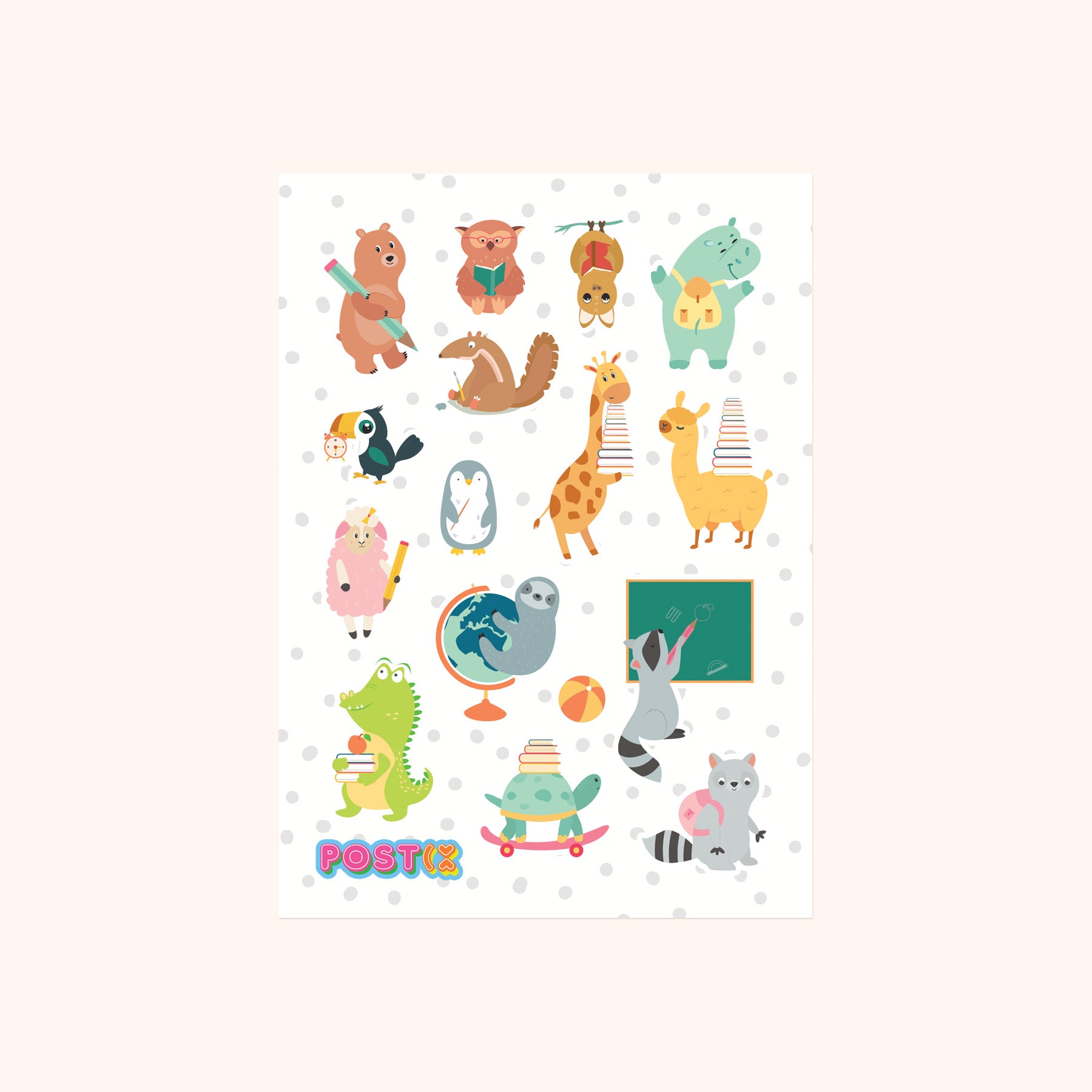 Back to School Animals A6 Sticker Sheet