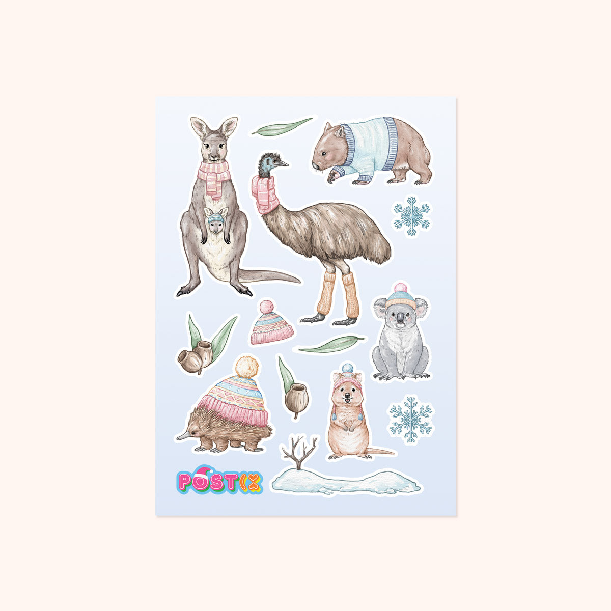 Aussie Animals in Winter A6 Washi Sticker Sheet