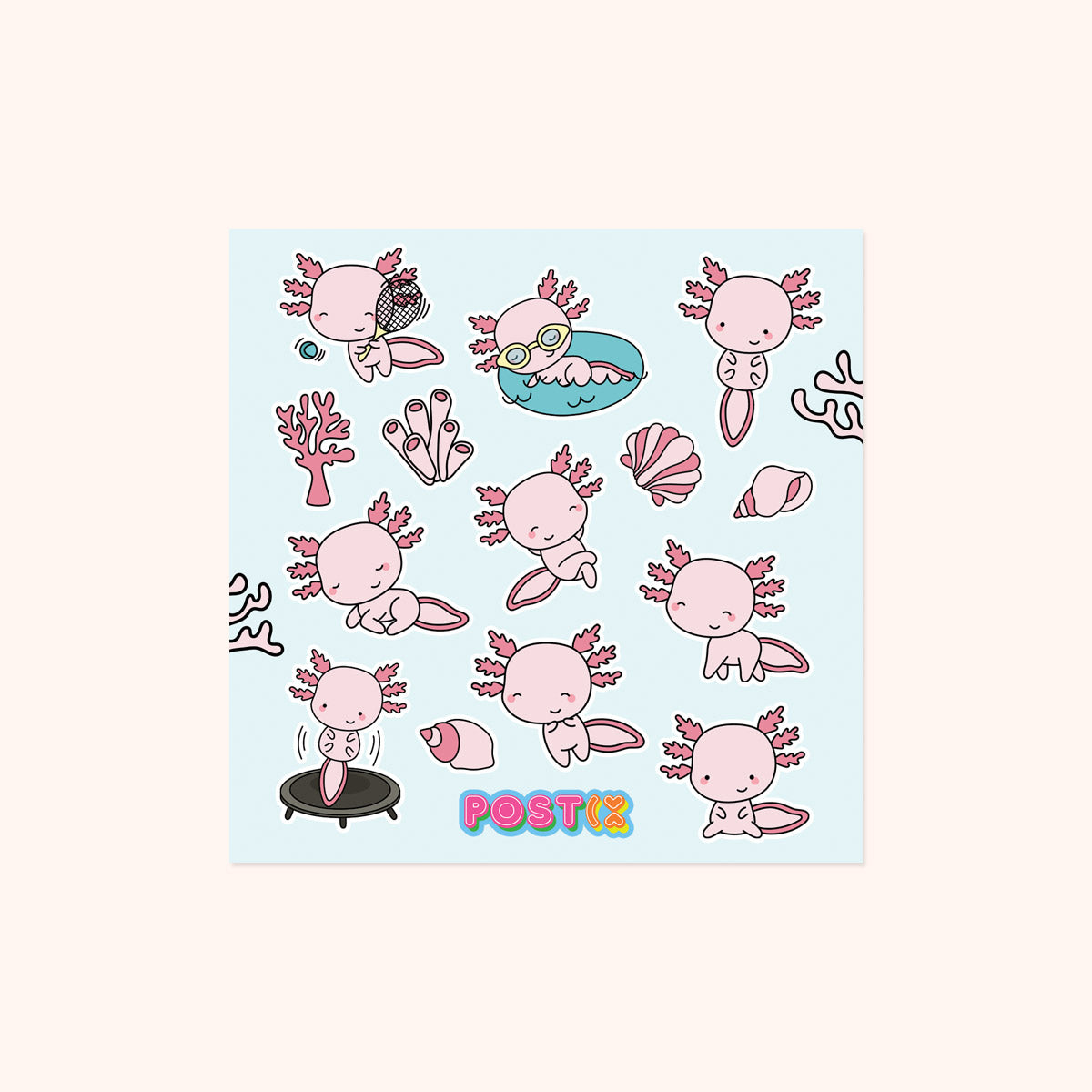 Axolotl's Day Square Sticker Sheet