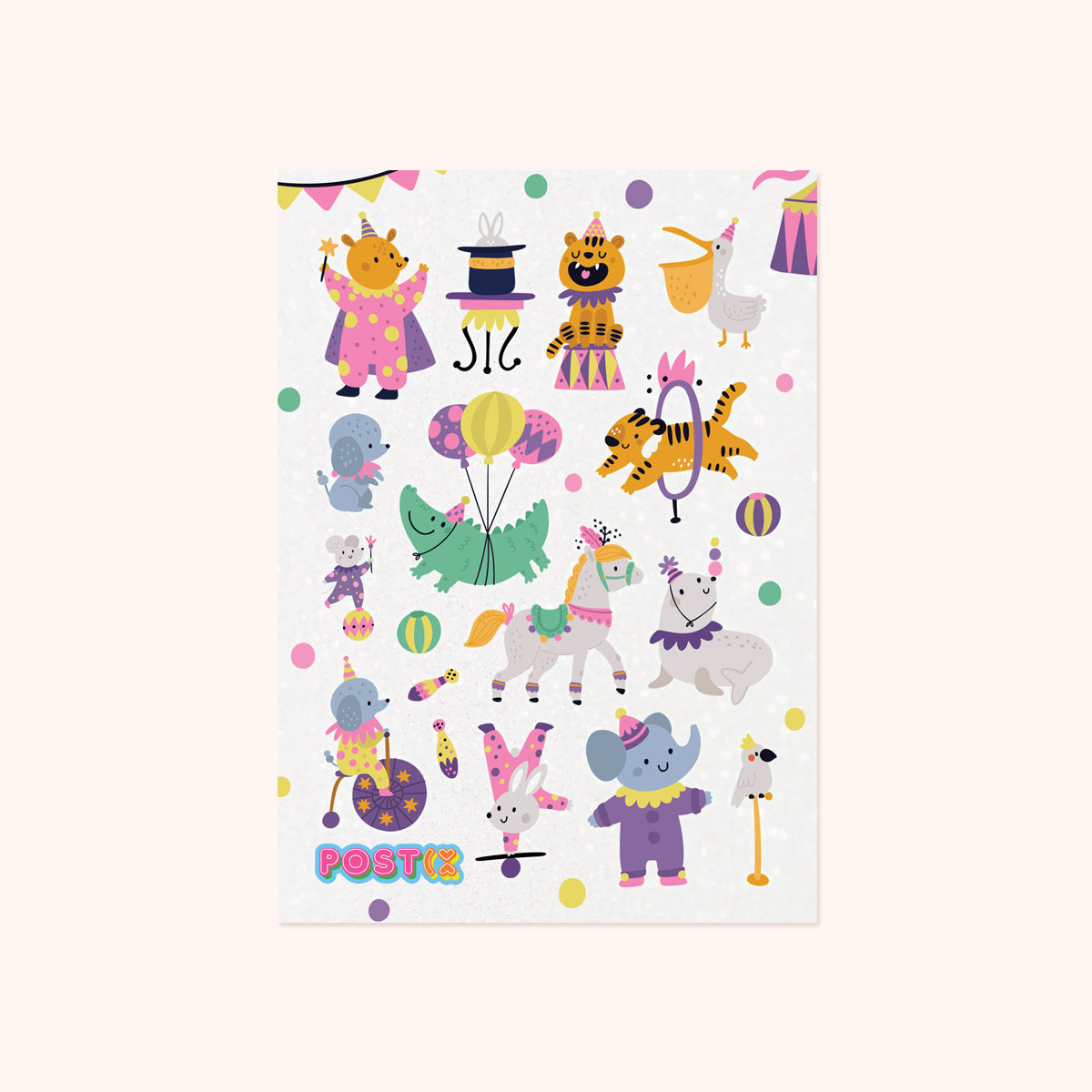 Big Top Animals A6 Glitter Sticker Sheet