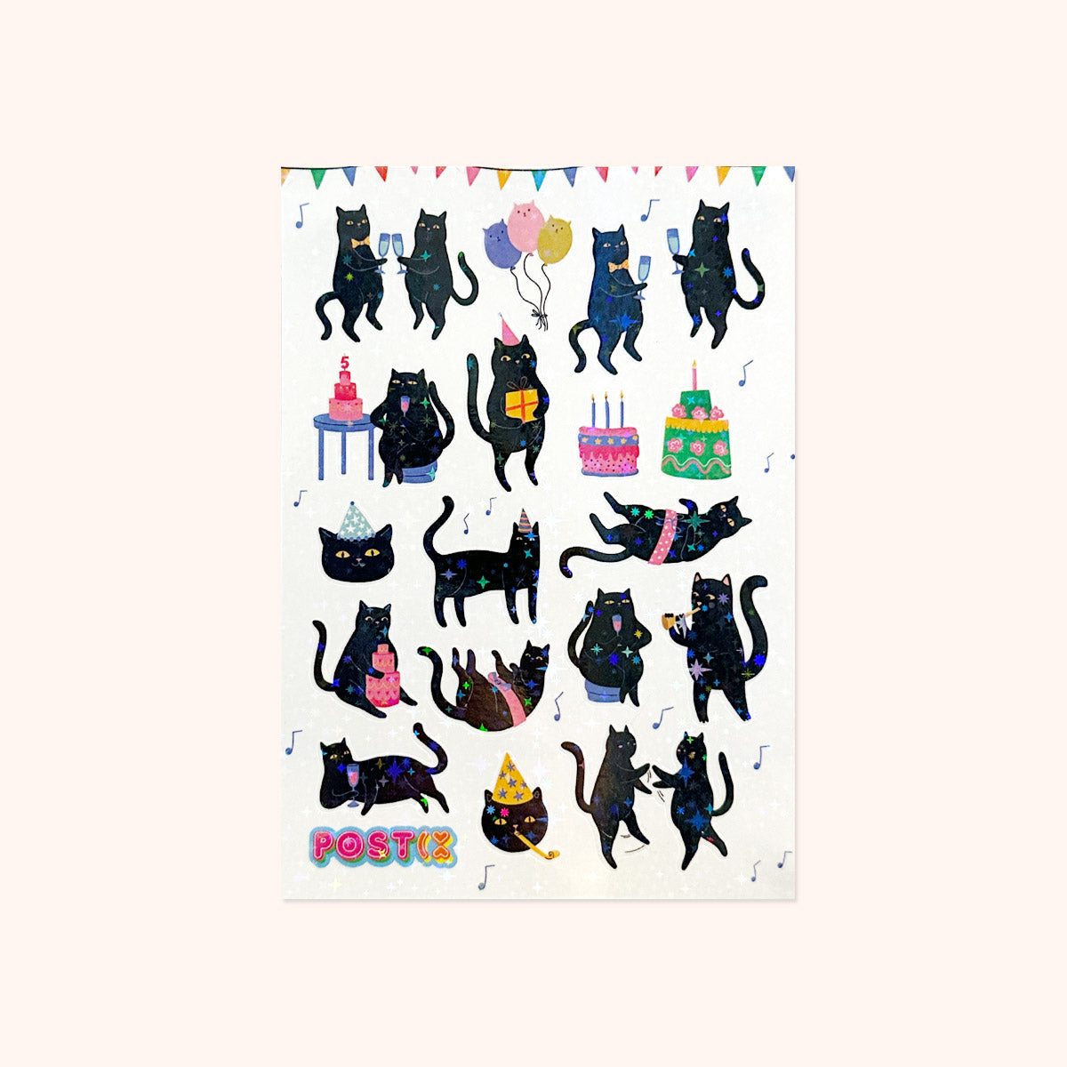 Black Cat Party A6 Hologram Sticker Sheet