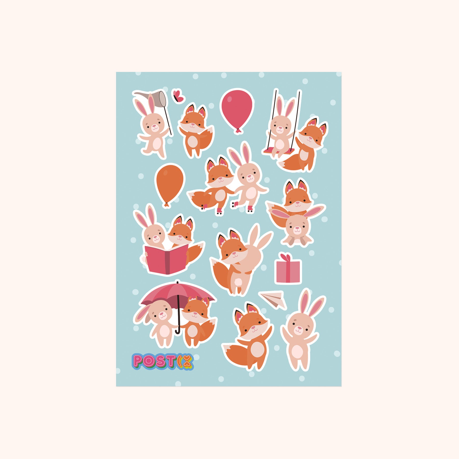 Fox and Bunny Friendship Buddies A6 Sticker Sheet