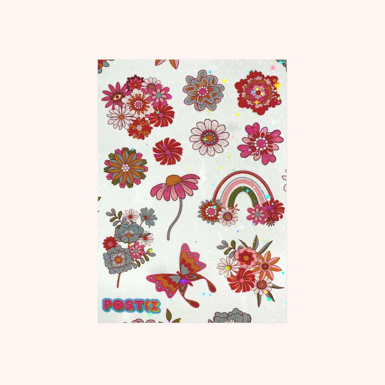Hippy Flowers Hologram A6 Sticker Sheet