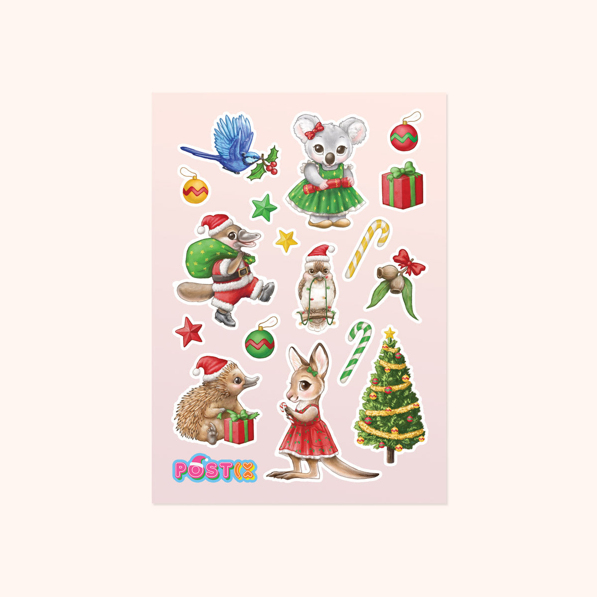 Cute Aussie Christmas Animals A6 Washi Sticker Sheet