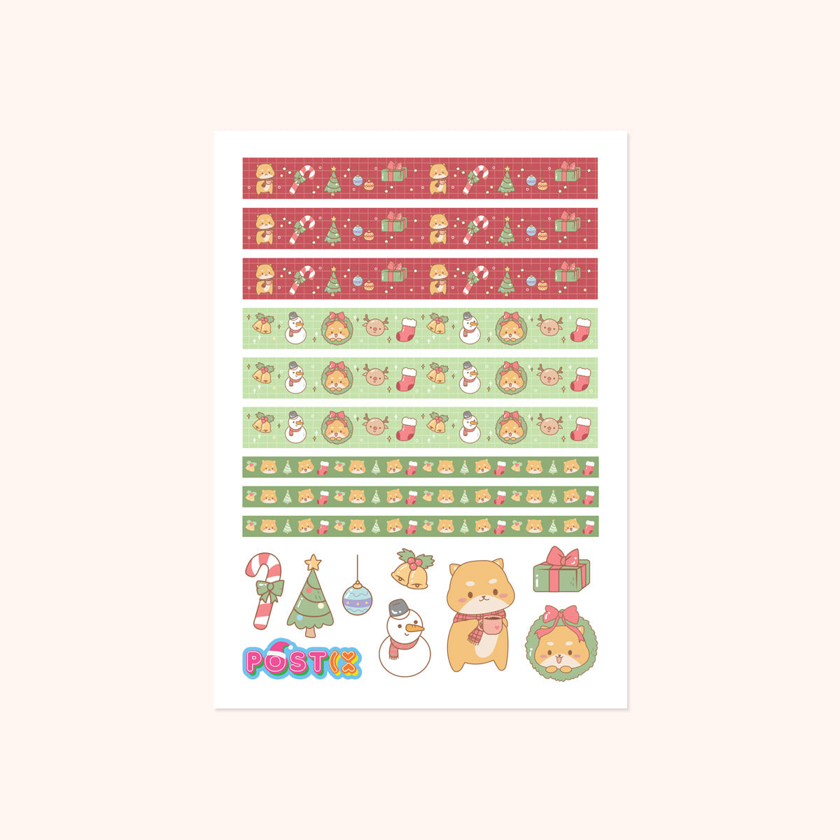 Cute Christmas A6 Washi Sticker Sheet