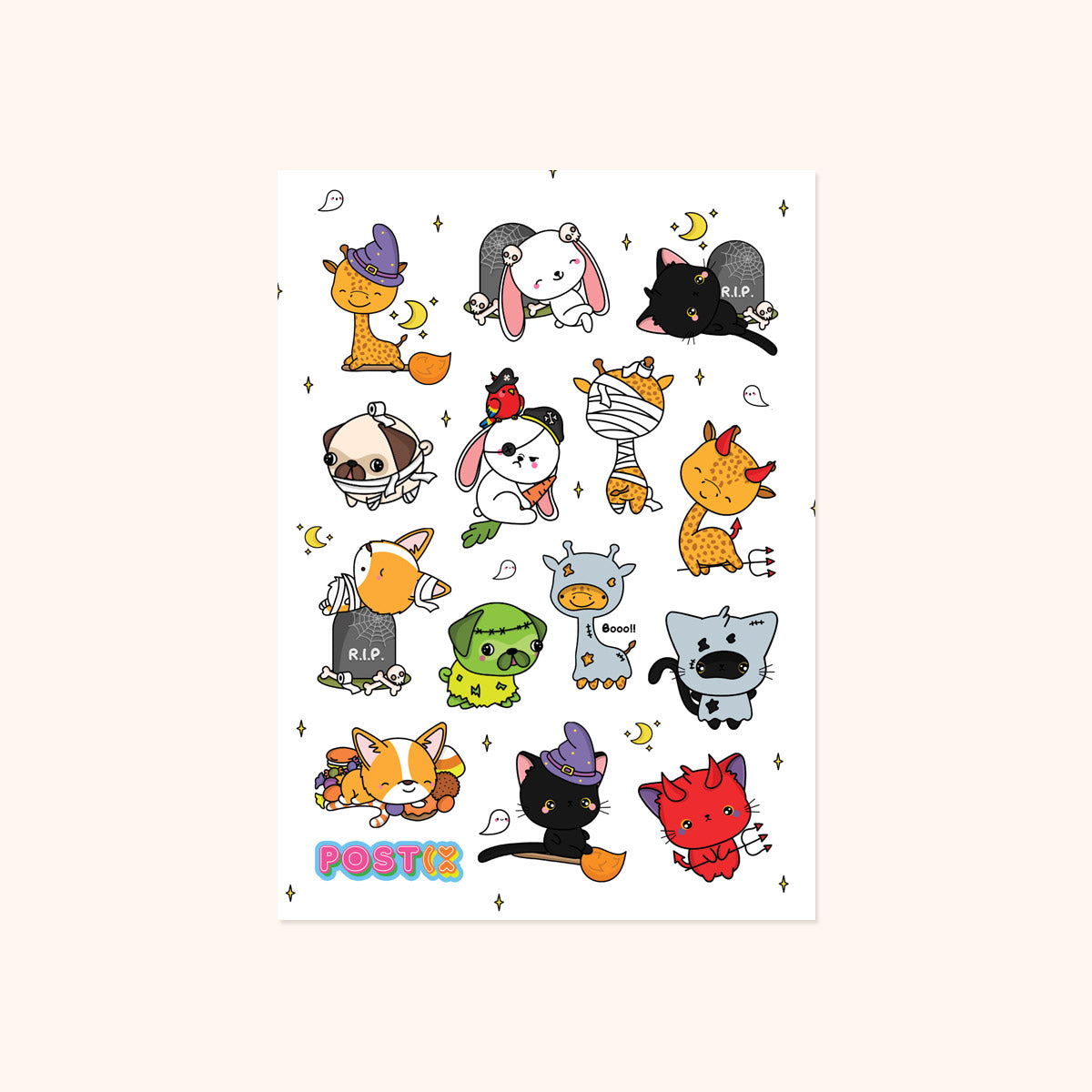 Cute Halloween Animals A6 Sticker Sheet