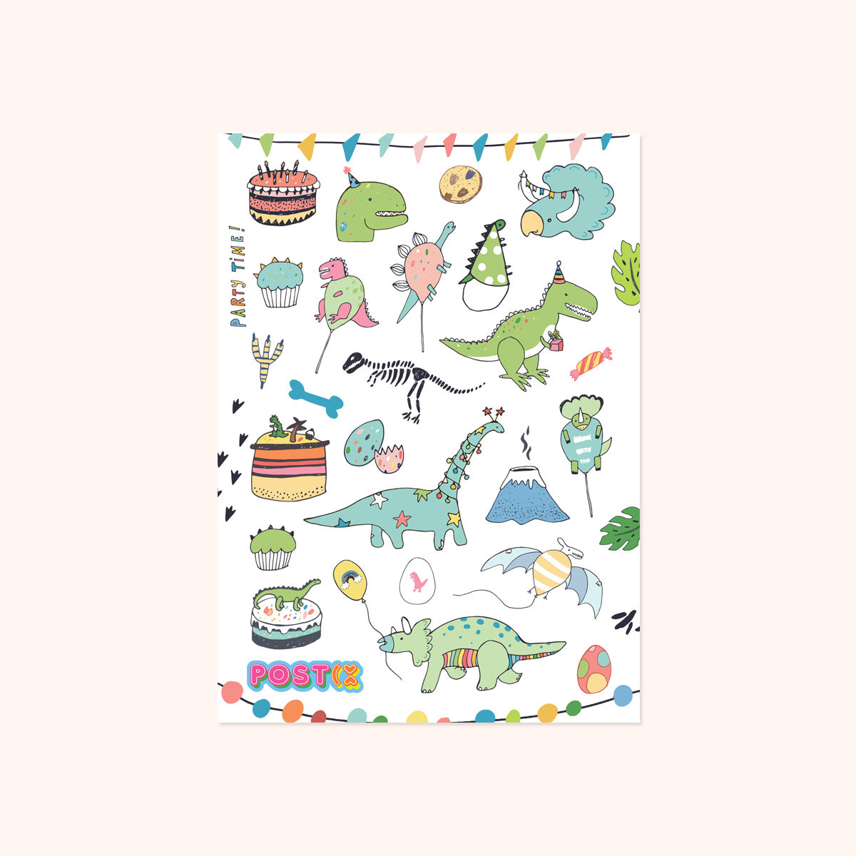 Dino Party Time A6 Paper Sticker Sheet