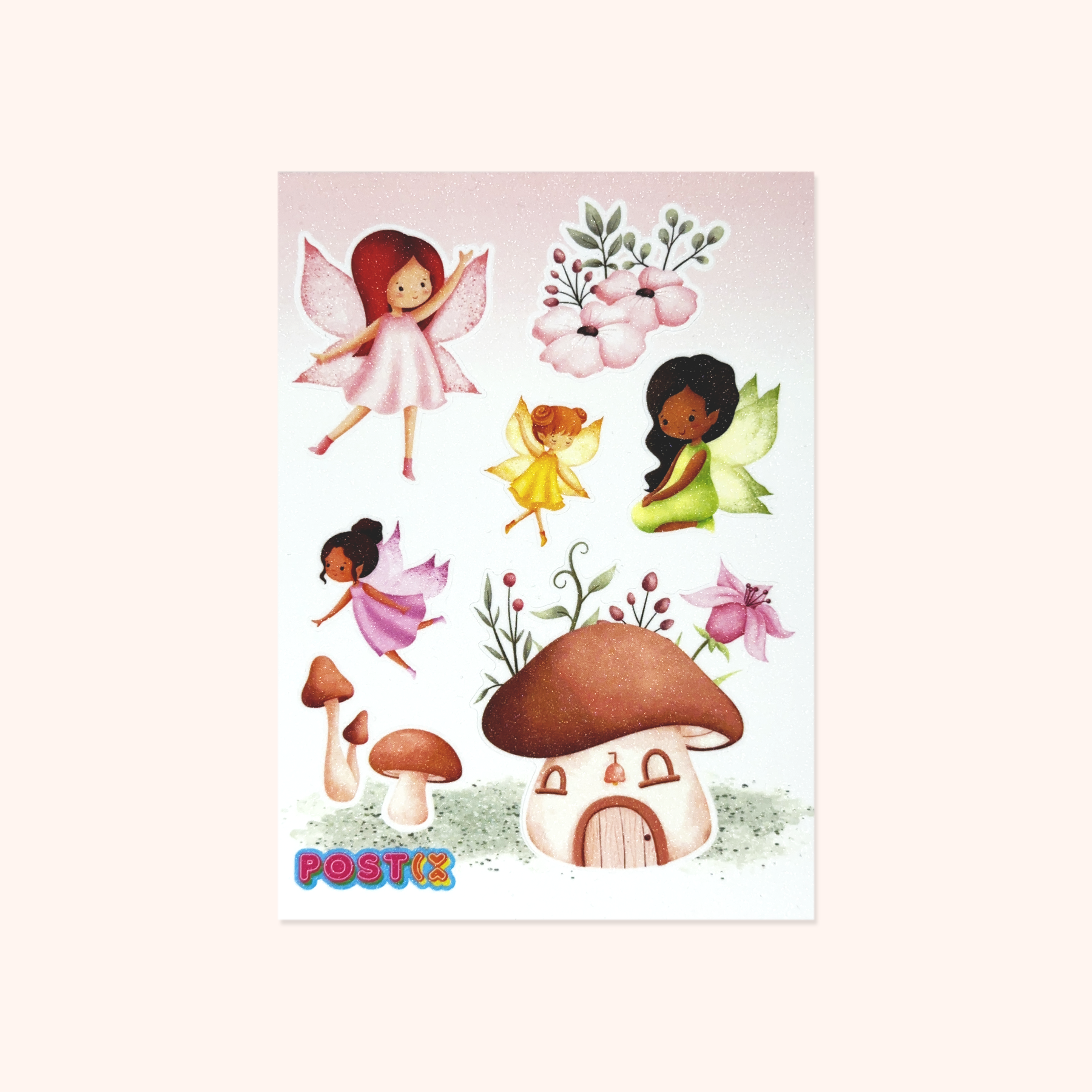 Enchanted Fairy Forest Mushroom A6 Glitter Sticker Sheet