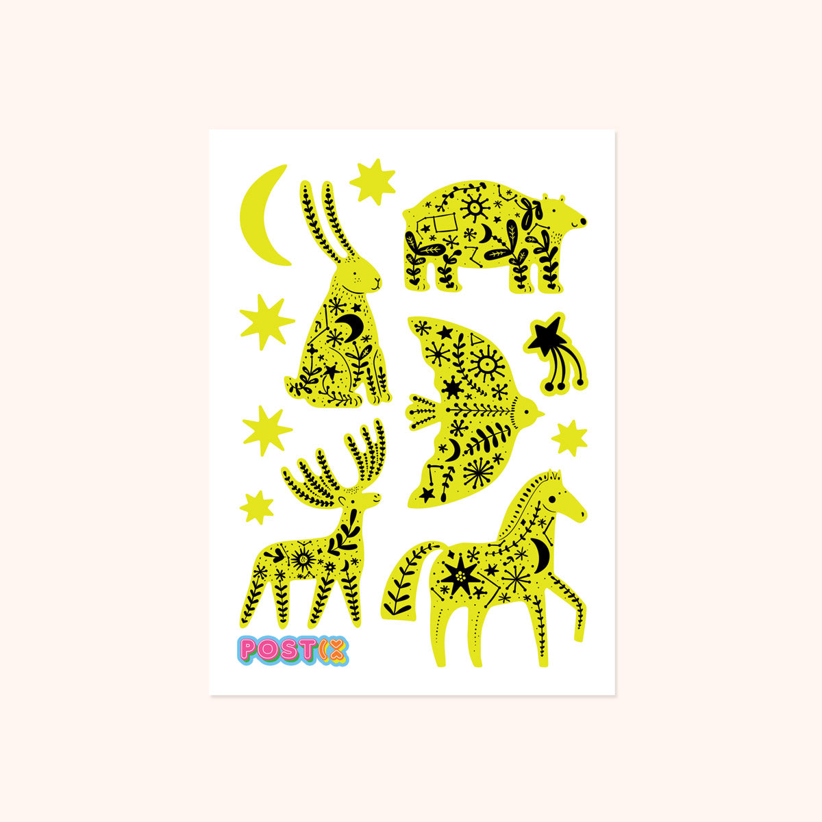 Celestial Animals A6 Glow-in-the-Dark Sticker Sheet
