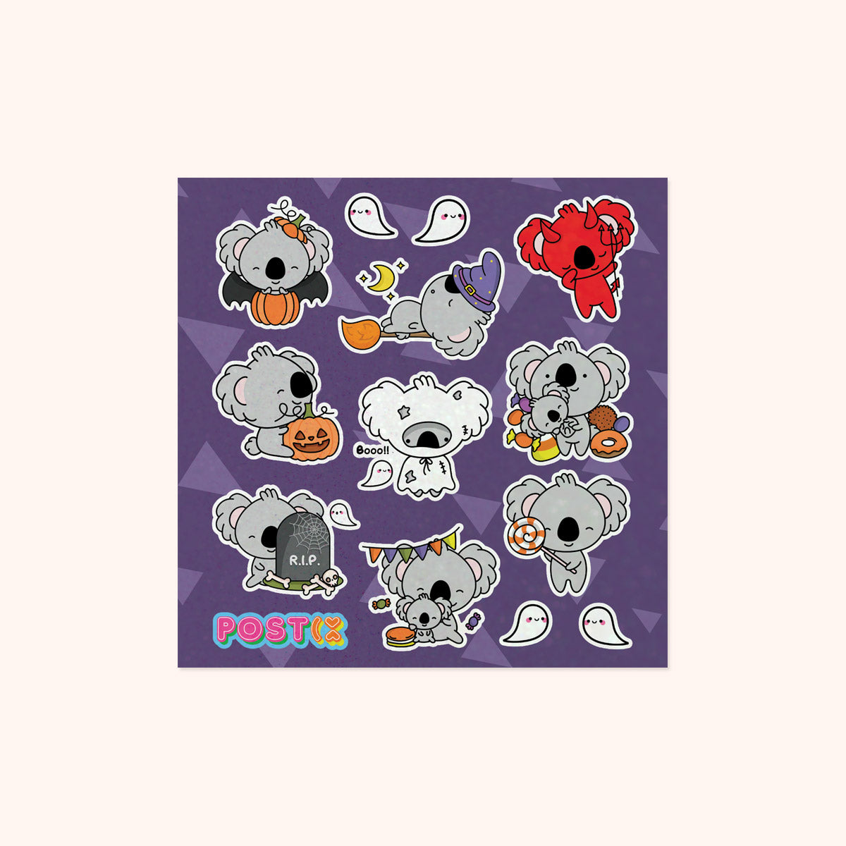 Halloween Koalas Square Glitter Sticker Sheet