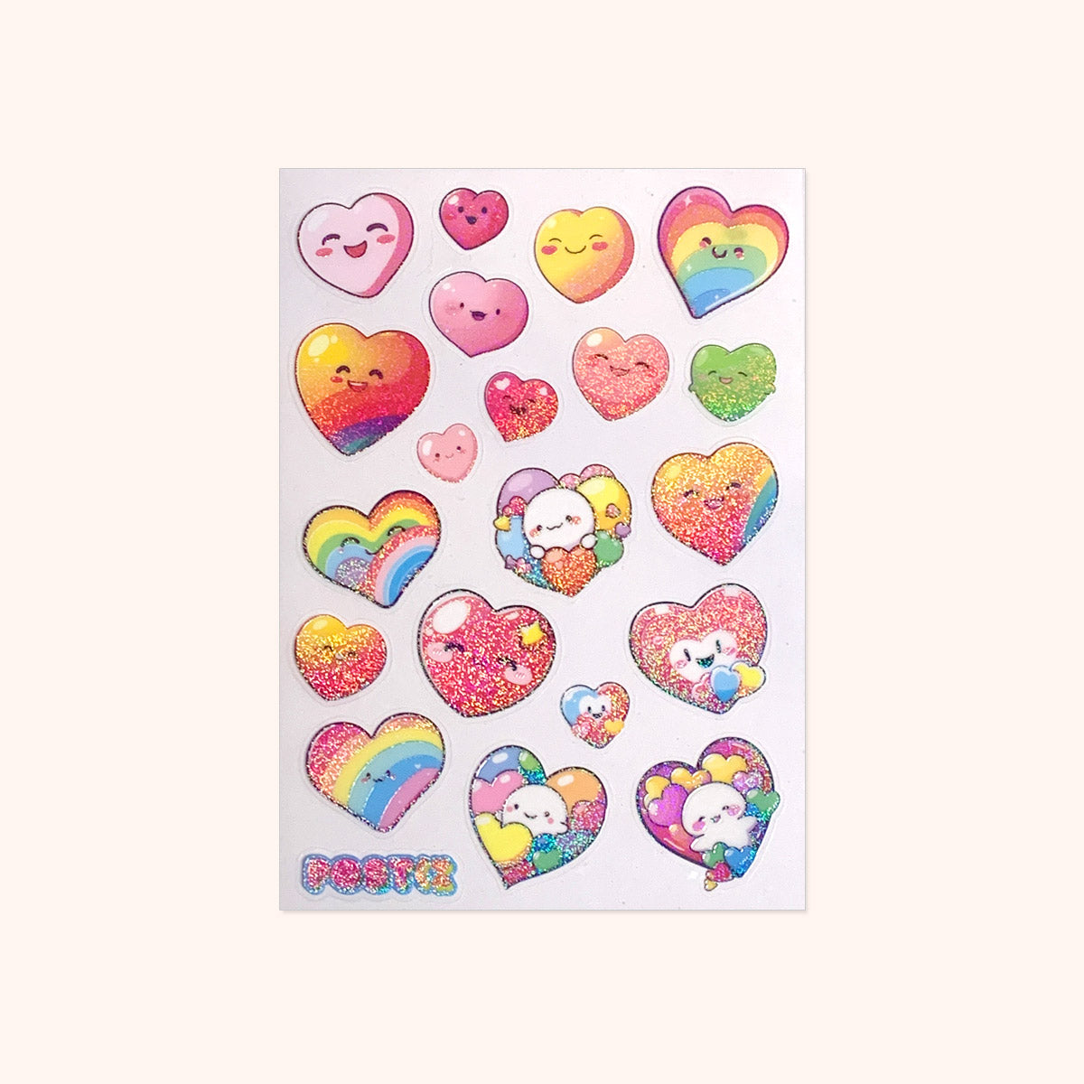 Kawaii Hearts A6 Clear Hologram Sticker Sheet